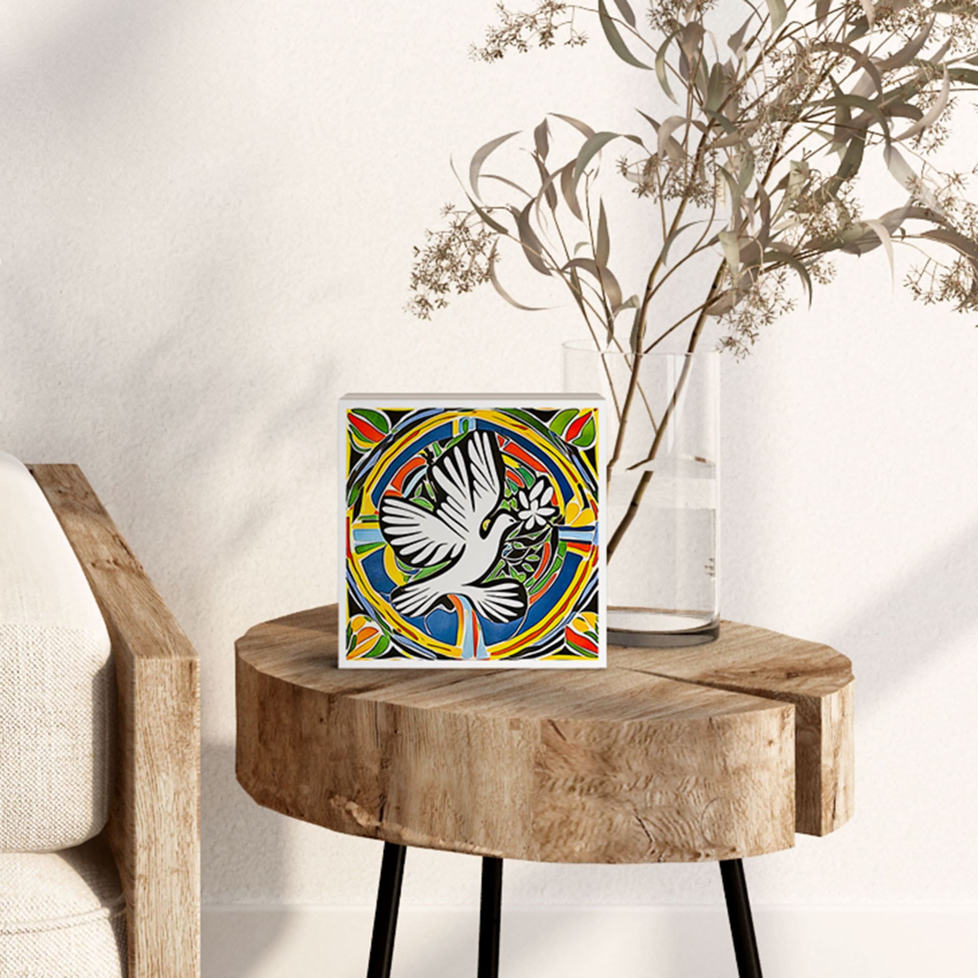 Træ dekoration blok Farverig fredsdue - inspireret af Matisse - Zamart