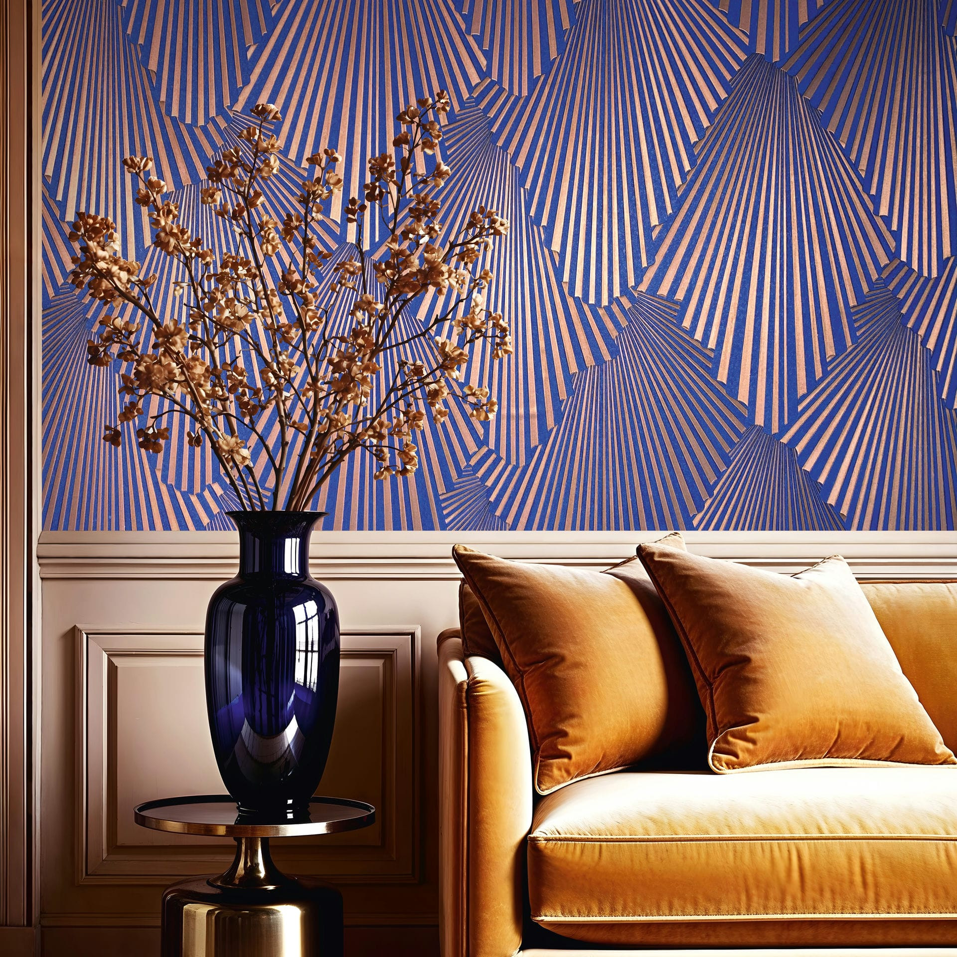 Vliesbehang 3D look, strepen grafisch geometrisch in blauw - Papis Loveday