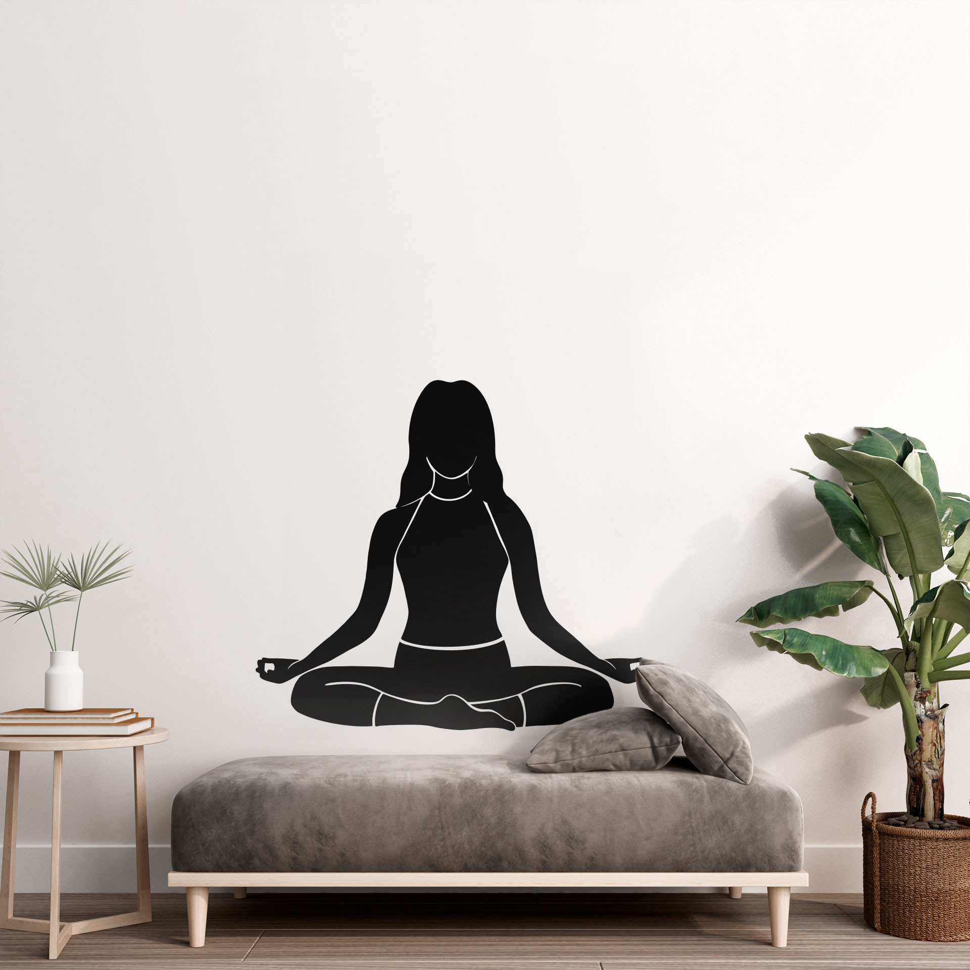 Wallsticker yoga siddende stilling af den kloge silhuet monokrom