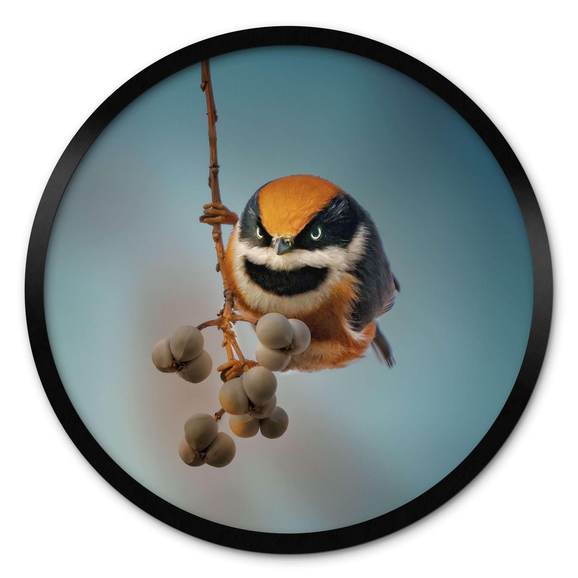 Poster Kleiner Vogel am Ast - Jacob Xu - Rund - Ø 30 cm
