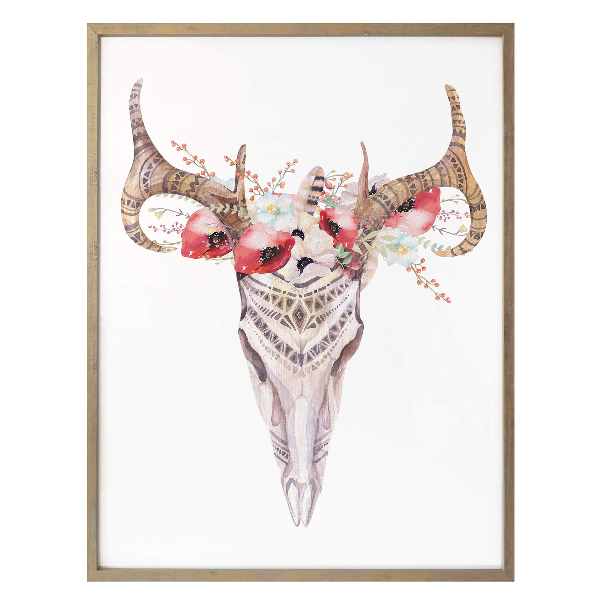 Plakat Kvilis - Boho Czaszka Czerwone Kwiaty