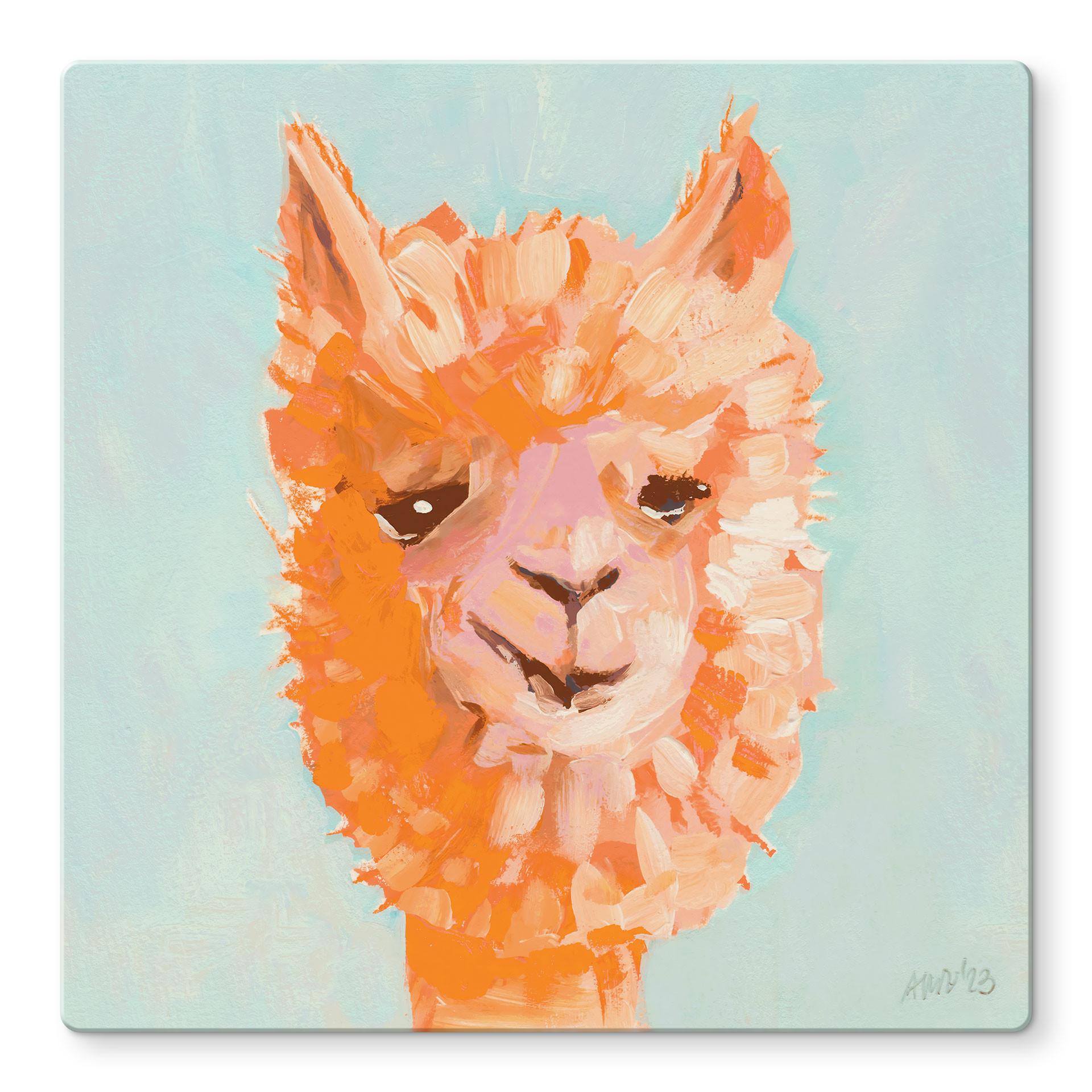 Glasbild Oranges Alpaca - Zwara - Quadratisch