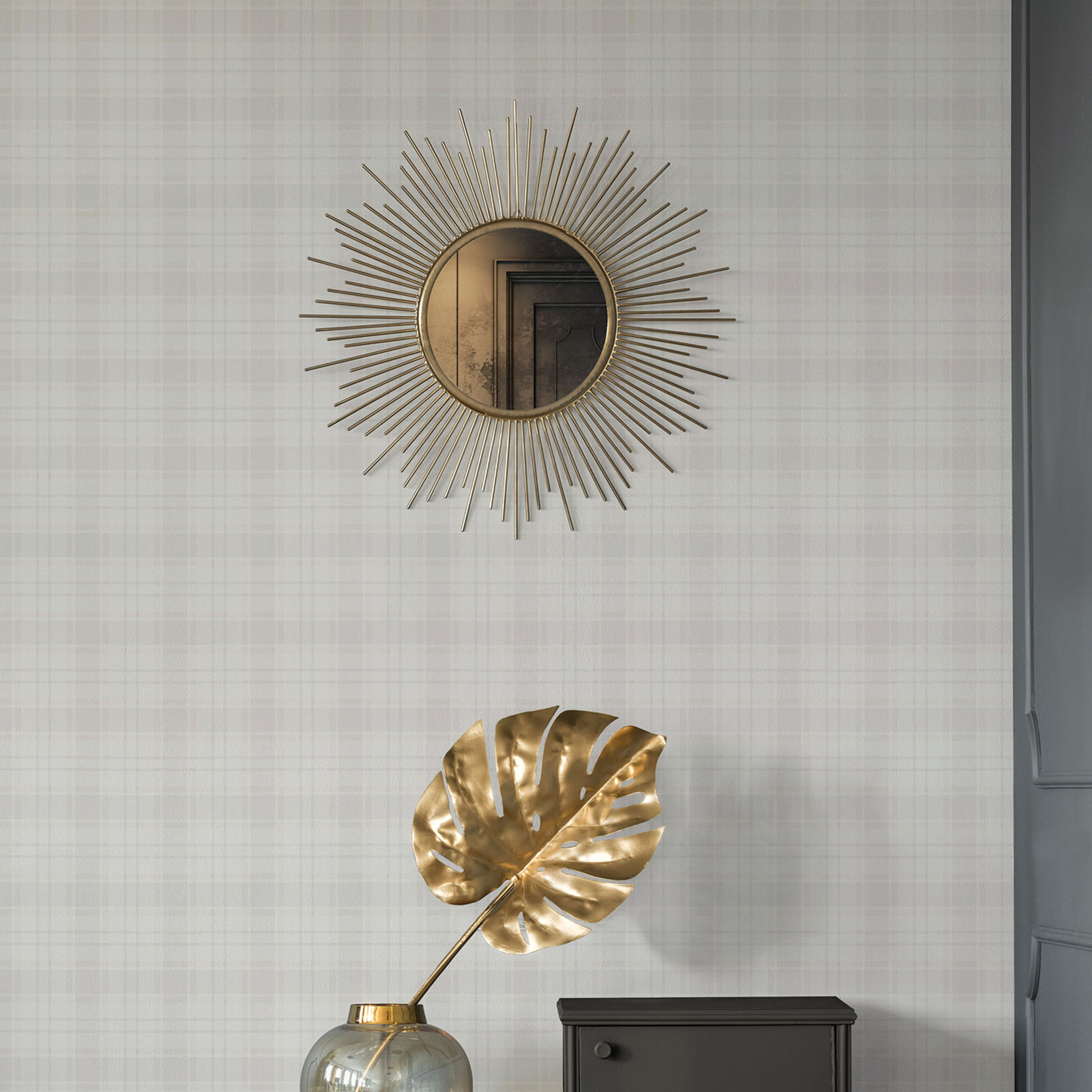 ruitjes behang crème beige - vliesbehang country style A.S. Création - mat en licht structuur