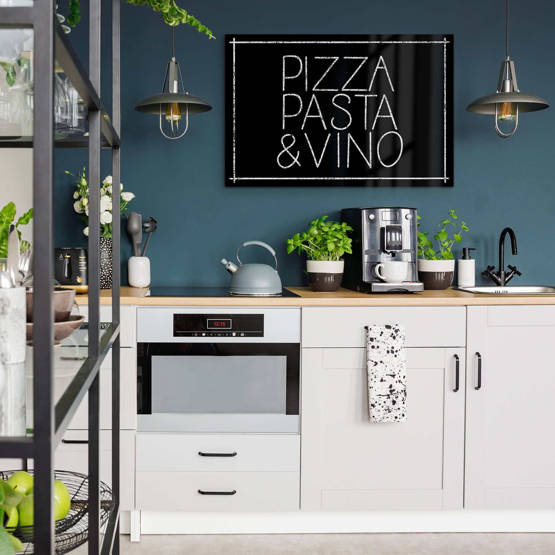 Akrylbillede Pizza Pasta & Vino sort