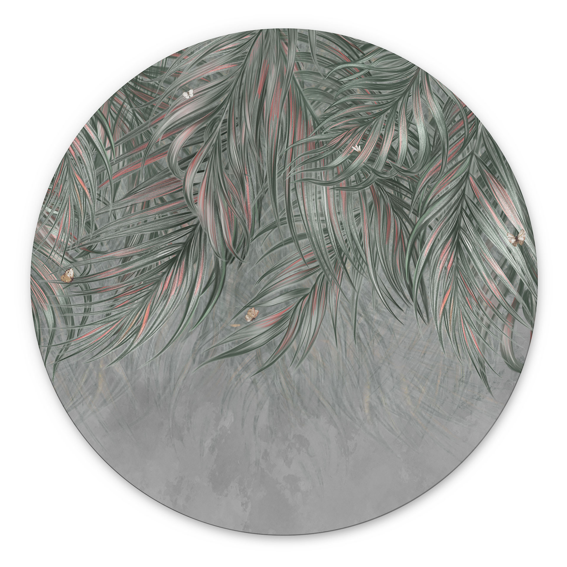 Wanddecoratie Exotische palmbladeren roze-groen - Ms Tiff - Alu-Dibond Rond