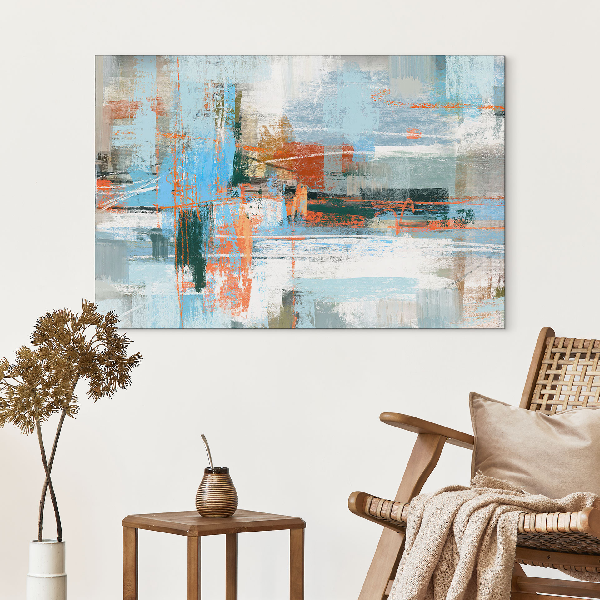 Wanddecoratie Abstract Kleurenspel Blauw Oranje - Cheney - Alu-Dibond