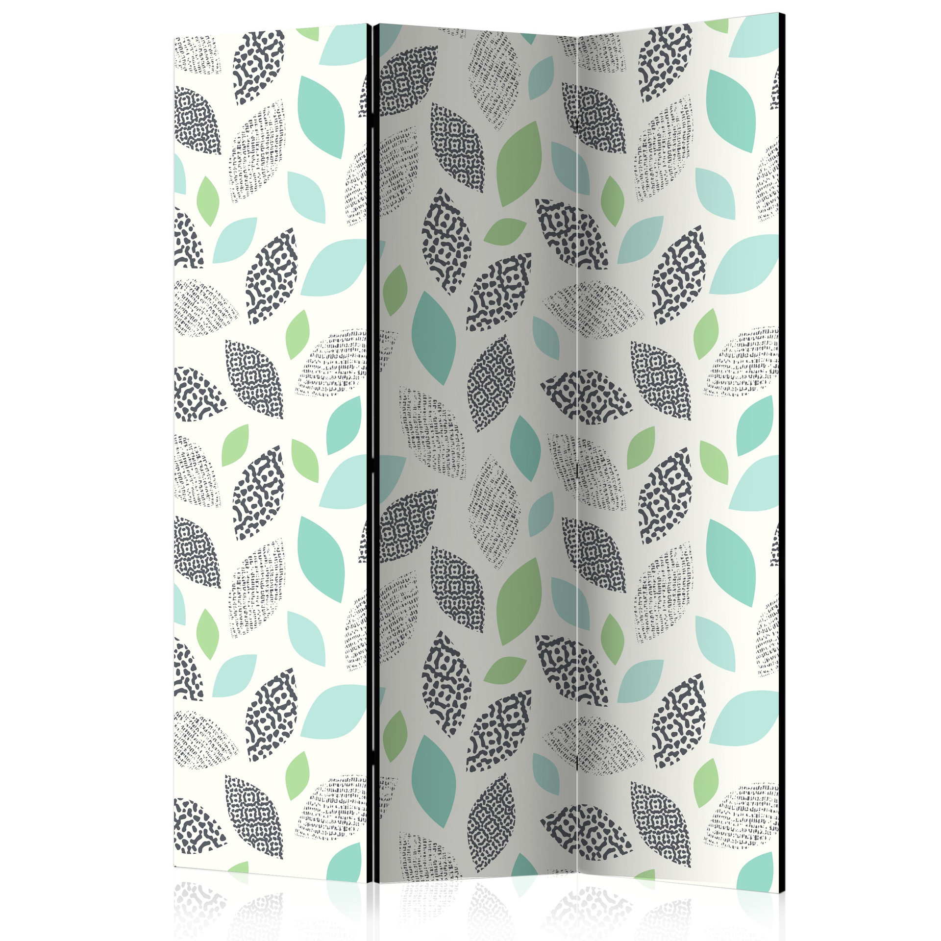 Screen room divider - Mønstrede blade, 3-delt