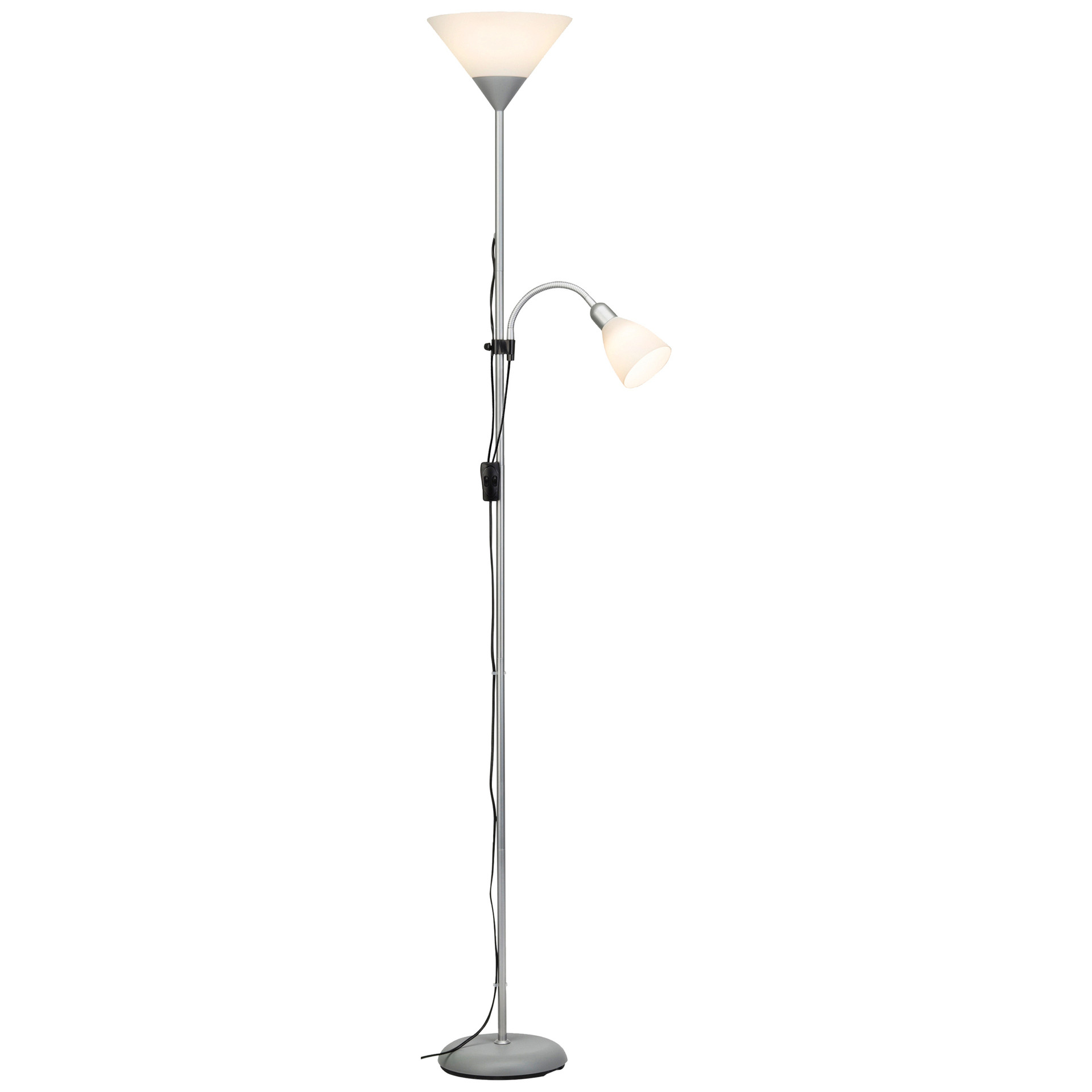 Deckenfluter mit Leselampe Oskar, weiß, 180 x 25 cm, Metall Stehlampe