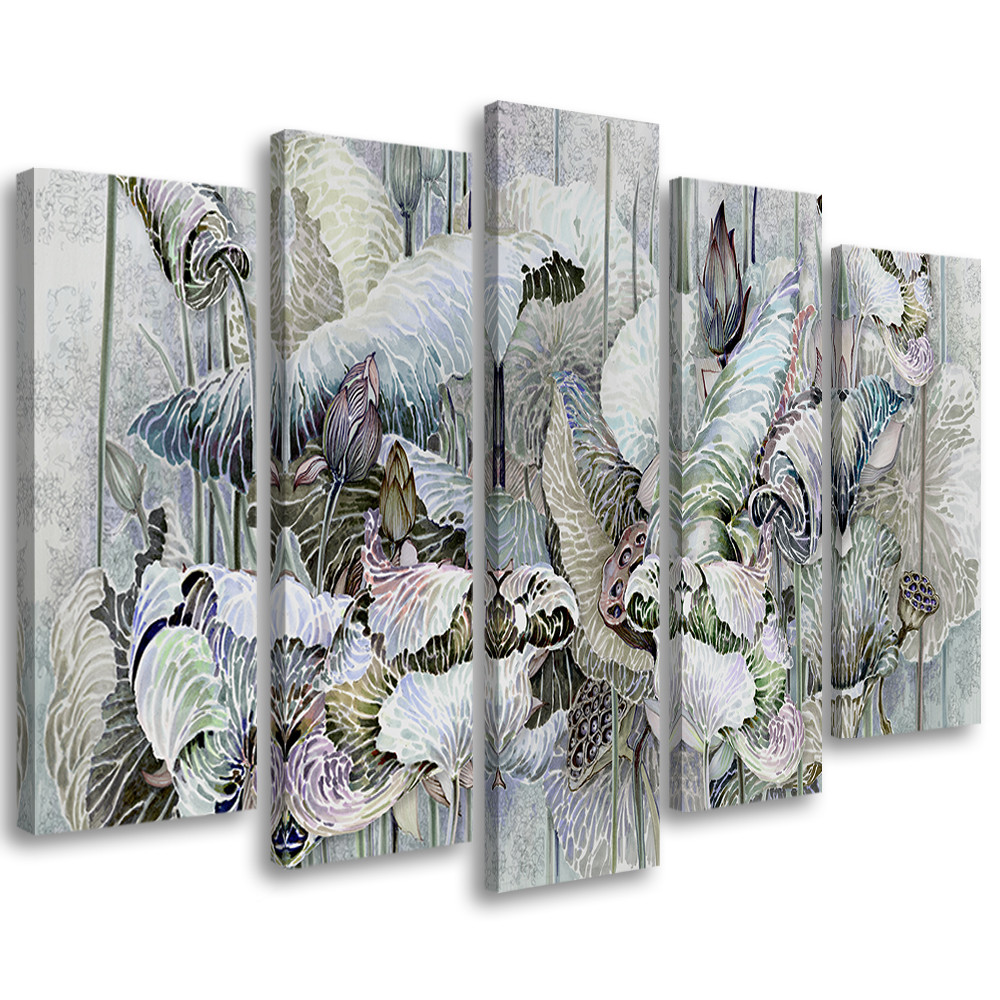 5 stykke lærredstryk, Saint Lotus-blomster