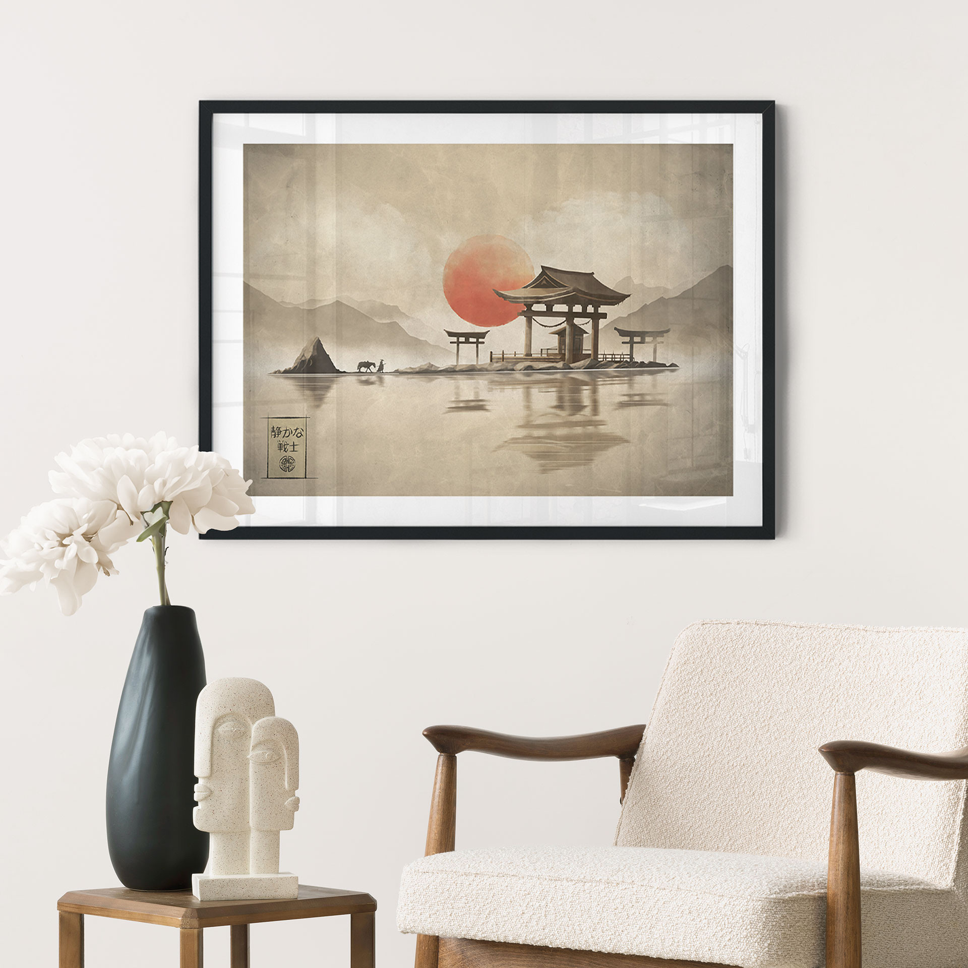 Poster Temple japonais au lever du soleil - Roze