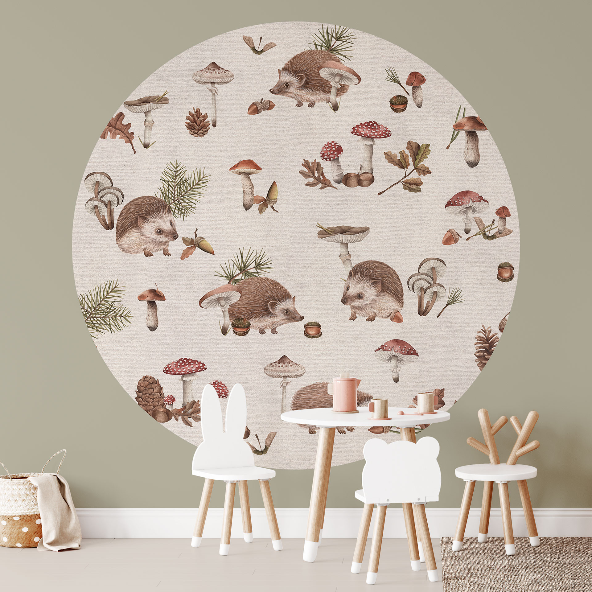 Lieve egels in het herfstbos Fotobehang - Kikki Belle - Rond - vliesbehang/zelfklevend vliesbehang