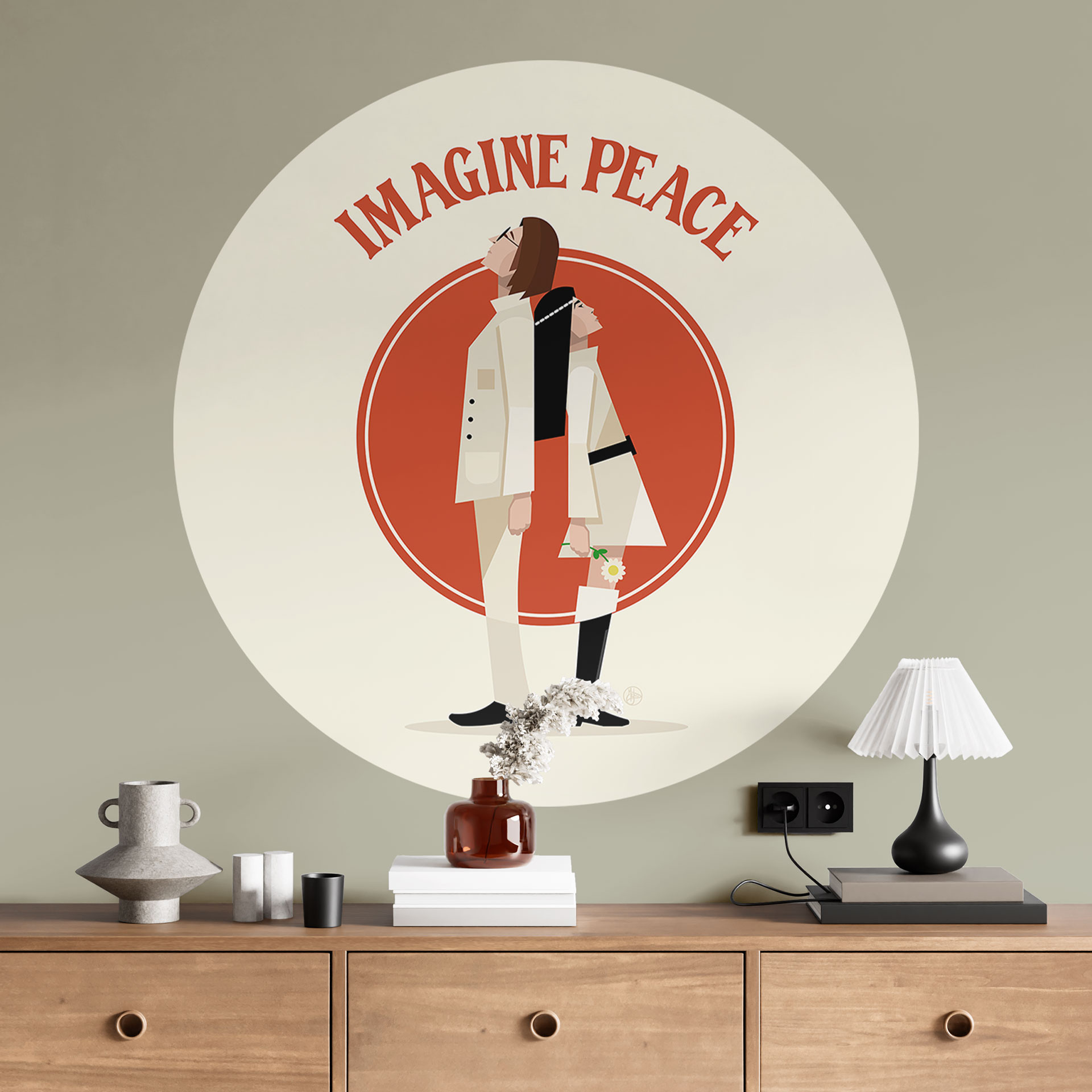 Naklejka na ścianę Imagine Peace - Two for peace and hope - Retrodrome - Round