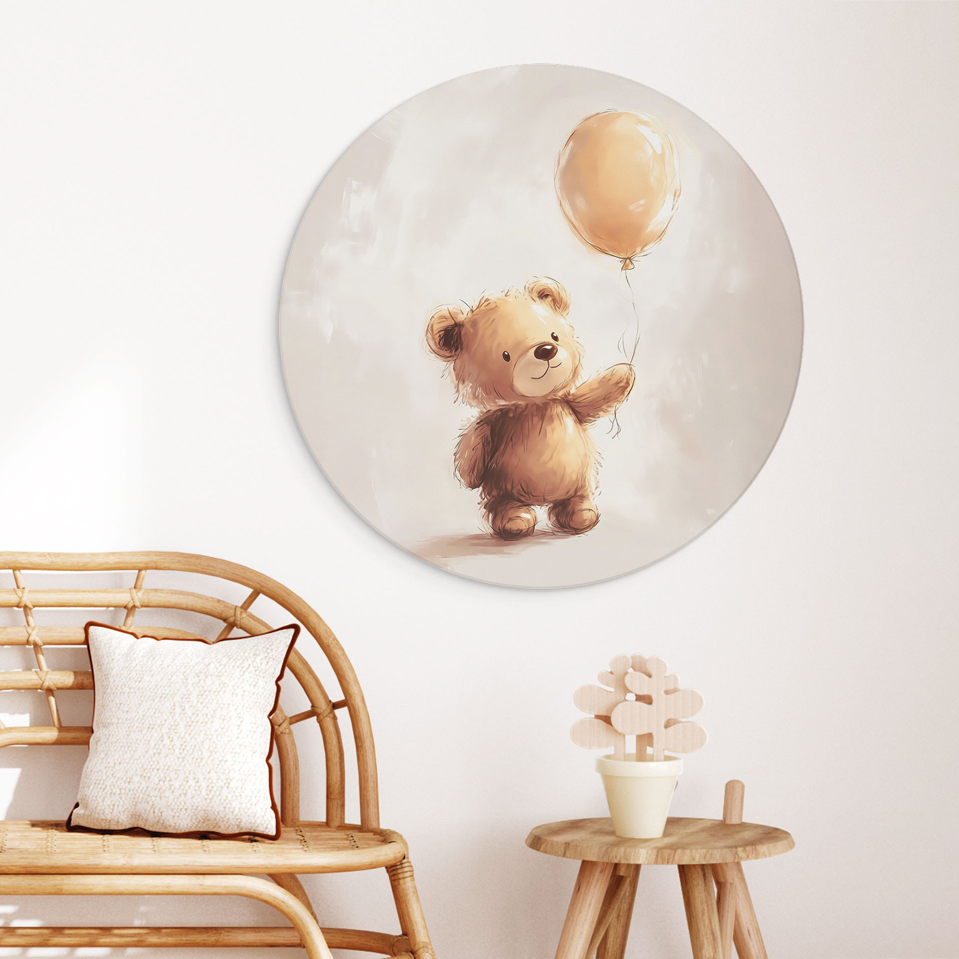 Fototapet Lille bamse med ballon - Magnusson - rund – print på aluminium (Alu-Dibond)