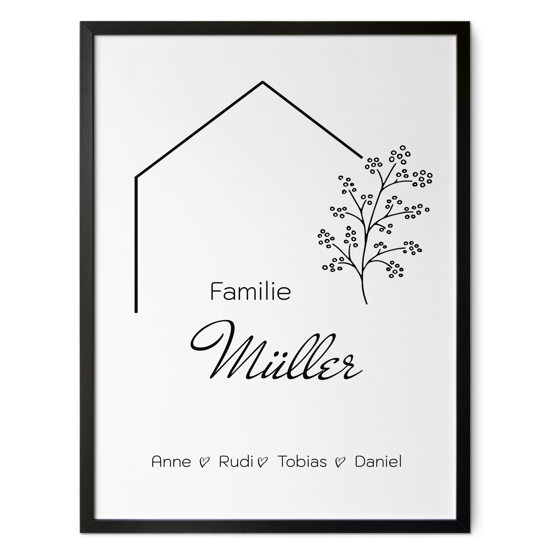 Personalisierbares Poster Familie Haus - weiß