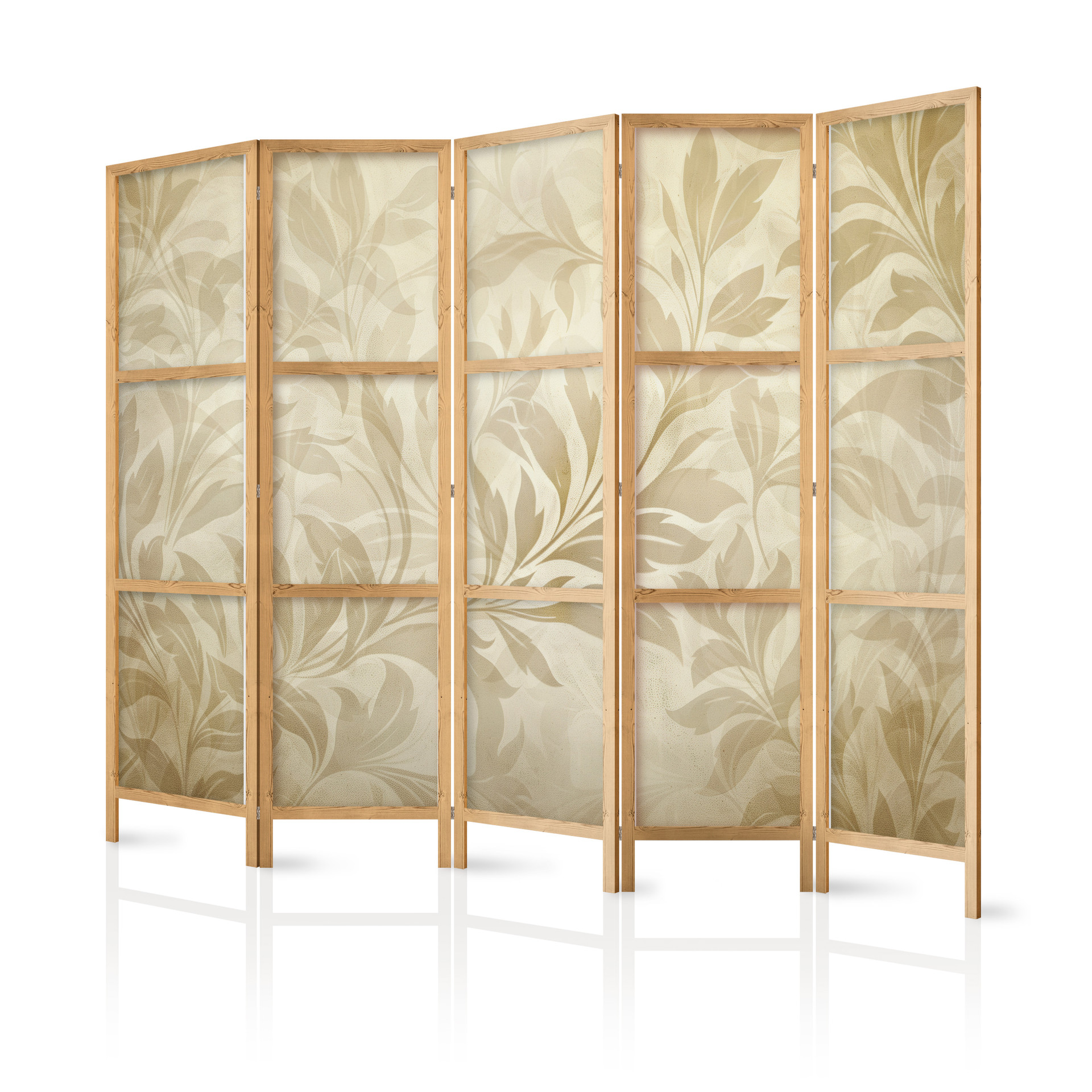 Japanischer Paravent, Raumteiler freistehend, Trennwand - Botanical Motif: Leaves and Vines, Sandy C