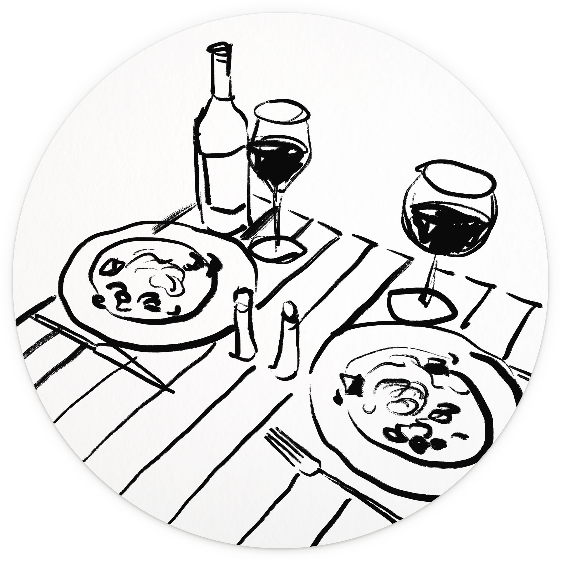 Fotobehang Stilleven diner met wijn - Treechild - Rond