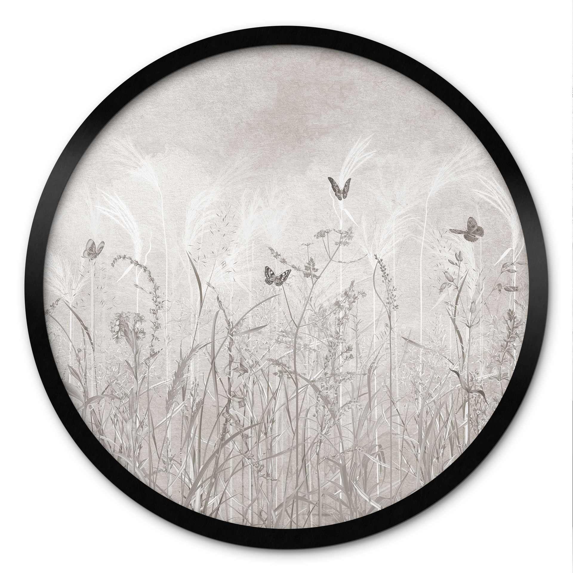 Poster Wildblumenwiese mit Schmetterlingen im skandinavischen Design - Ms Tiff - Rund
