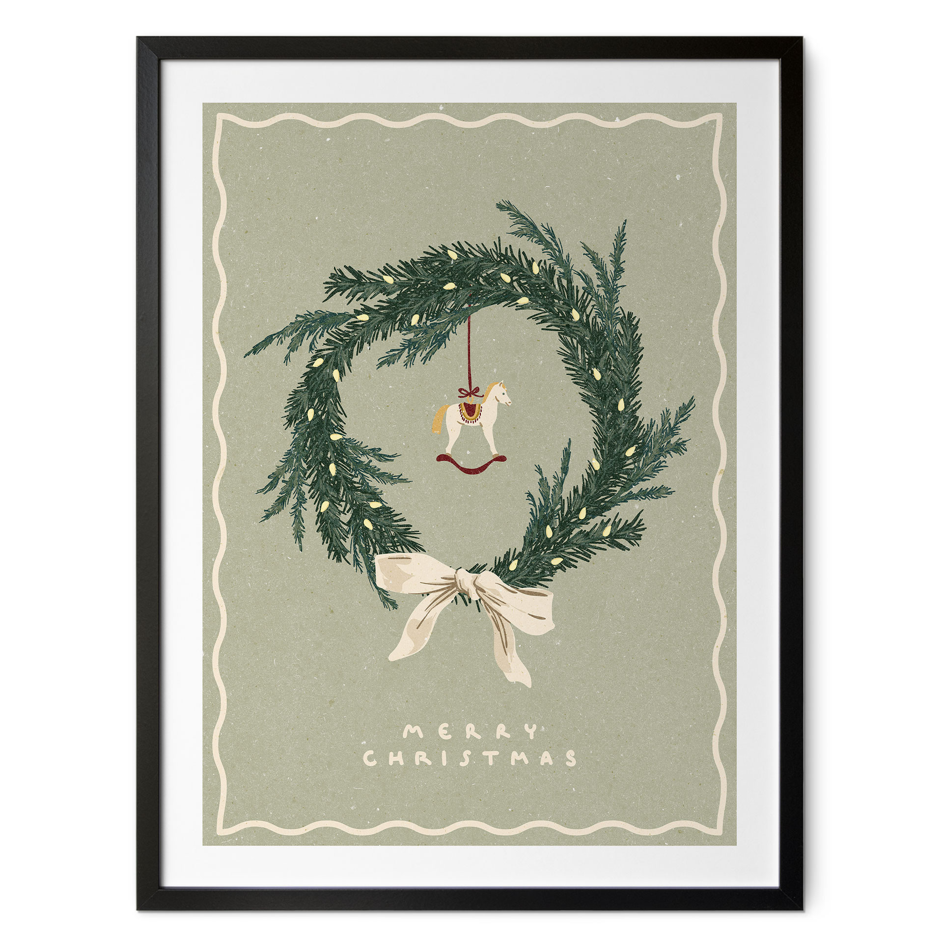 Poster fürs Wohnzimmer - Weihnachtskranz mit Schaukelpferd - NKTN