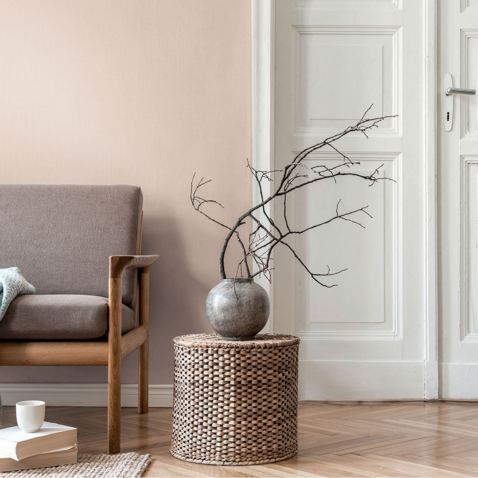 Behang met linnenstructuur beige - effen behang mat modern