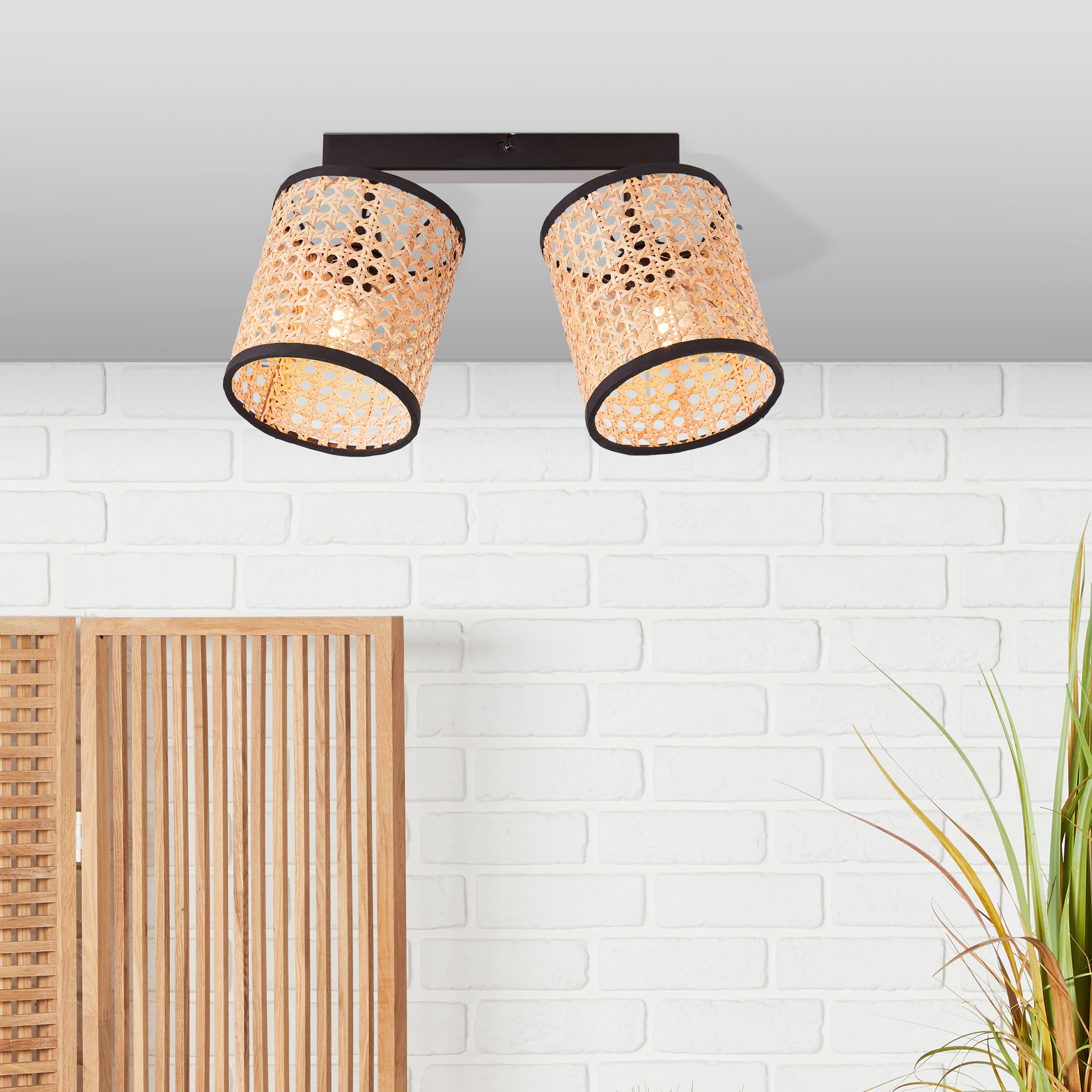 Spotbalken Toni, beige, 21 x 31 cm, Rattan Innenleuchte