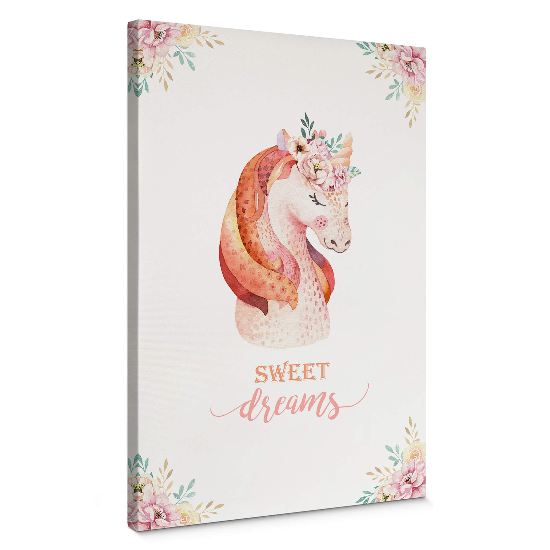 Obraz na płótnie Kvilis - Sweet Dreams - Jednorożec z wieńcem kwiatów