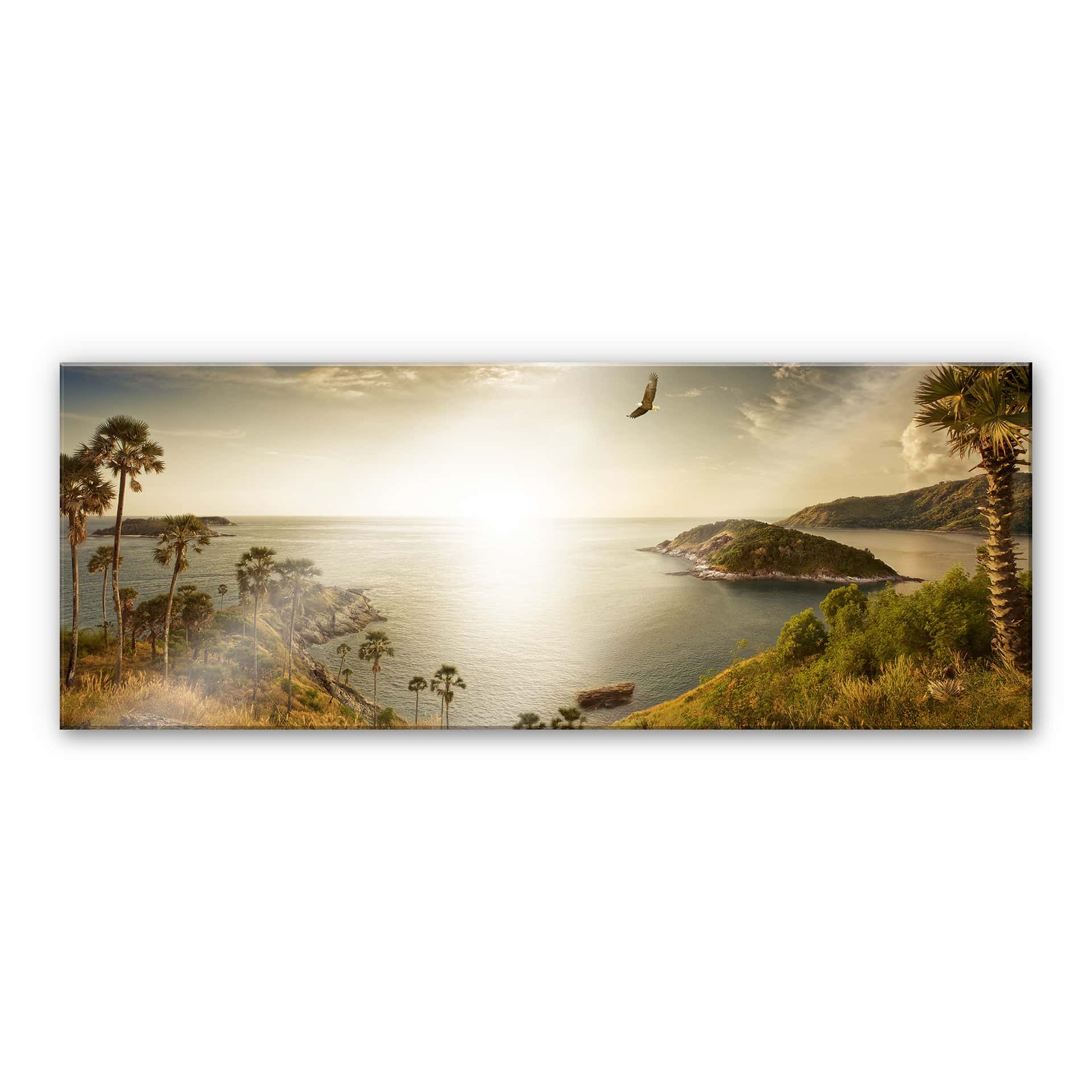 Tableau en verre acrylique - Coucher de soleil au paradis - Panorama