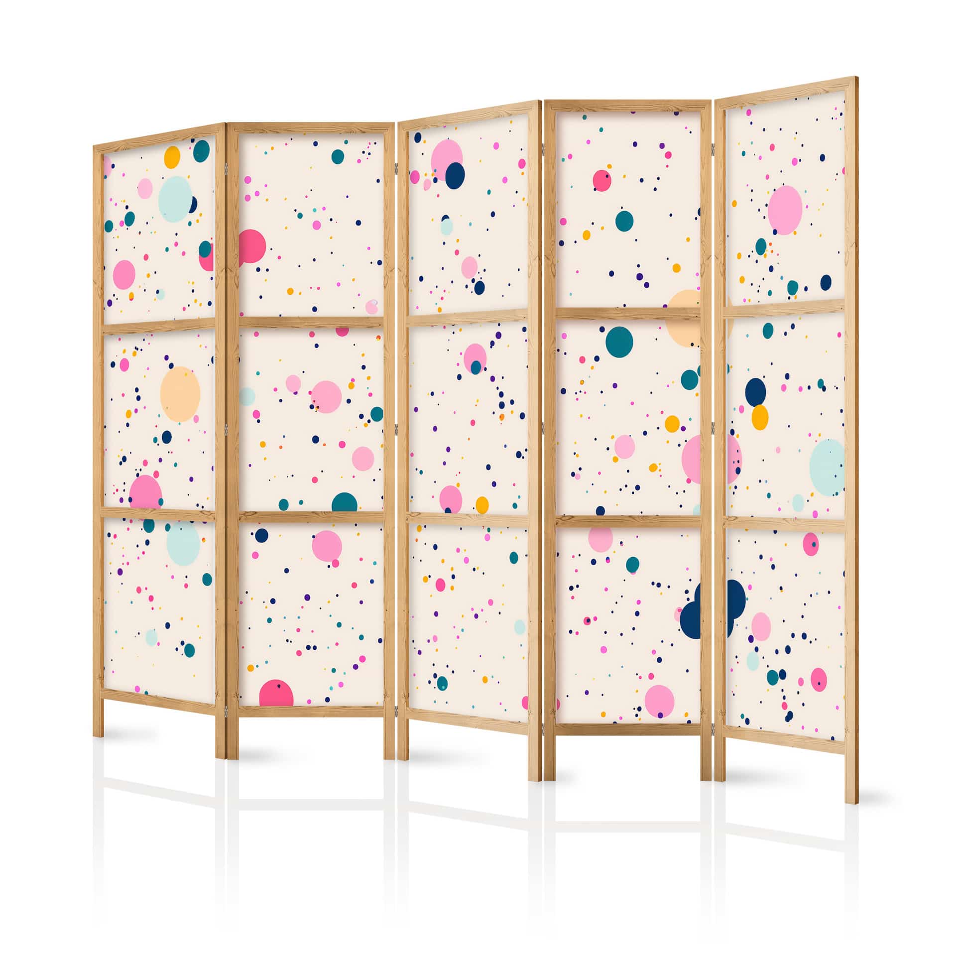 Japanischer Paravent, Raumteiler freistehend, Trennwand - Dots on a Light Pink Background