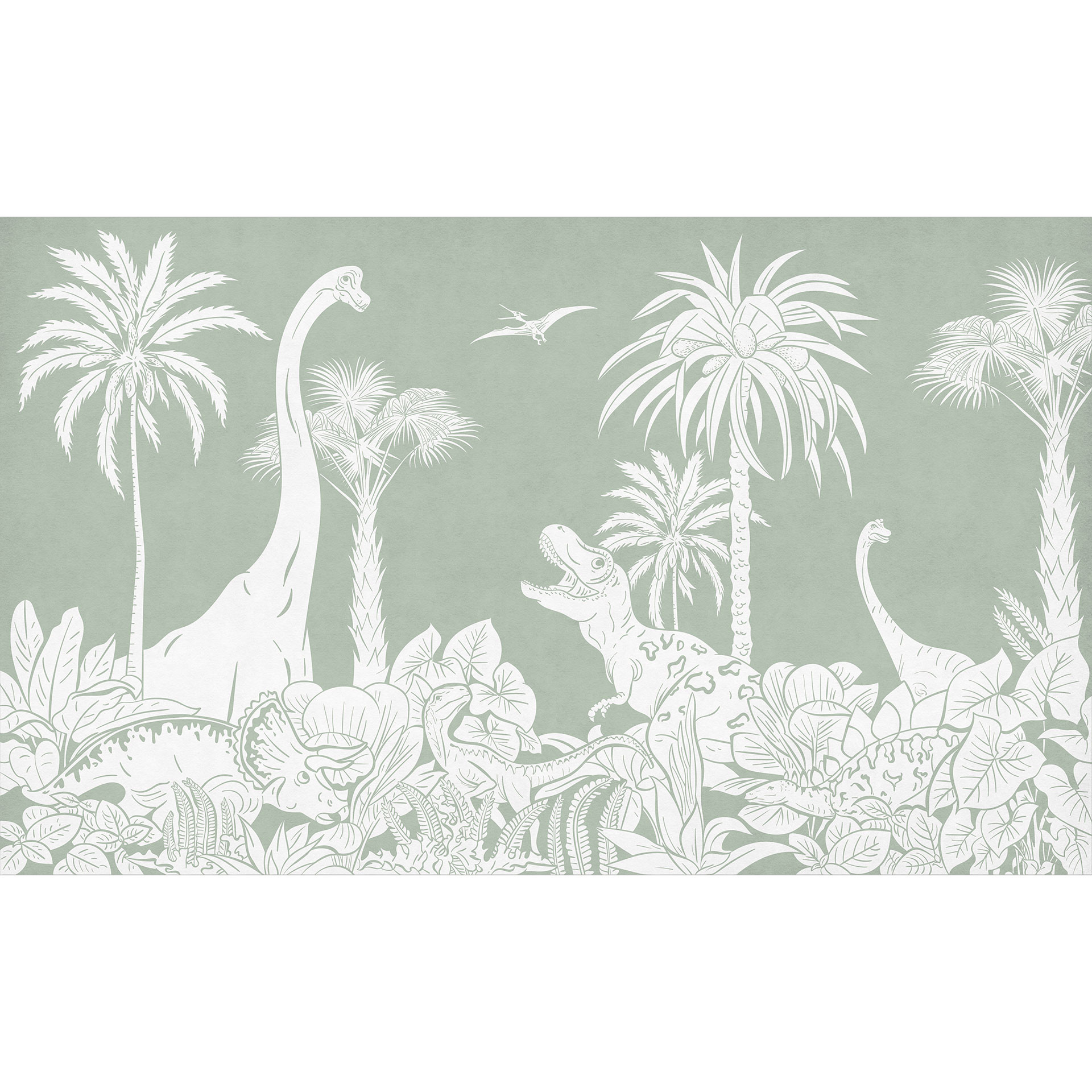 Groene prehistorische werelden - Fotobehang onder palmbomen - Kikki Belle