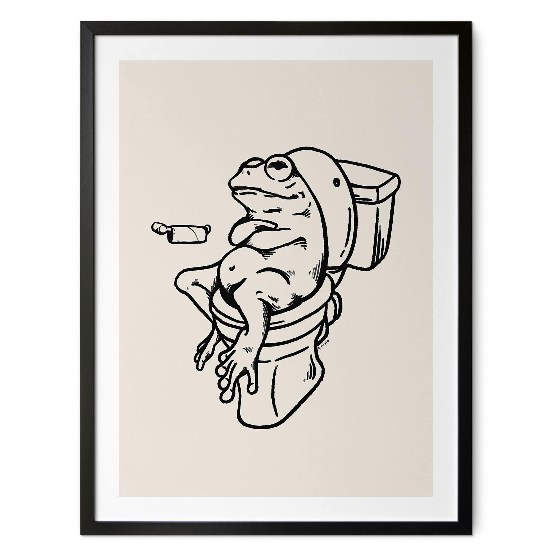 Poster Warten auf der Toilette - Humorvolle Frosch-Illustration - Royle