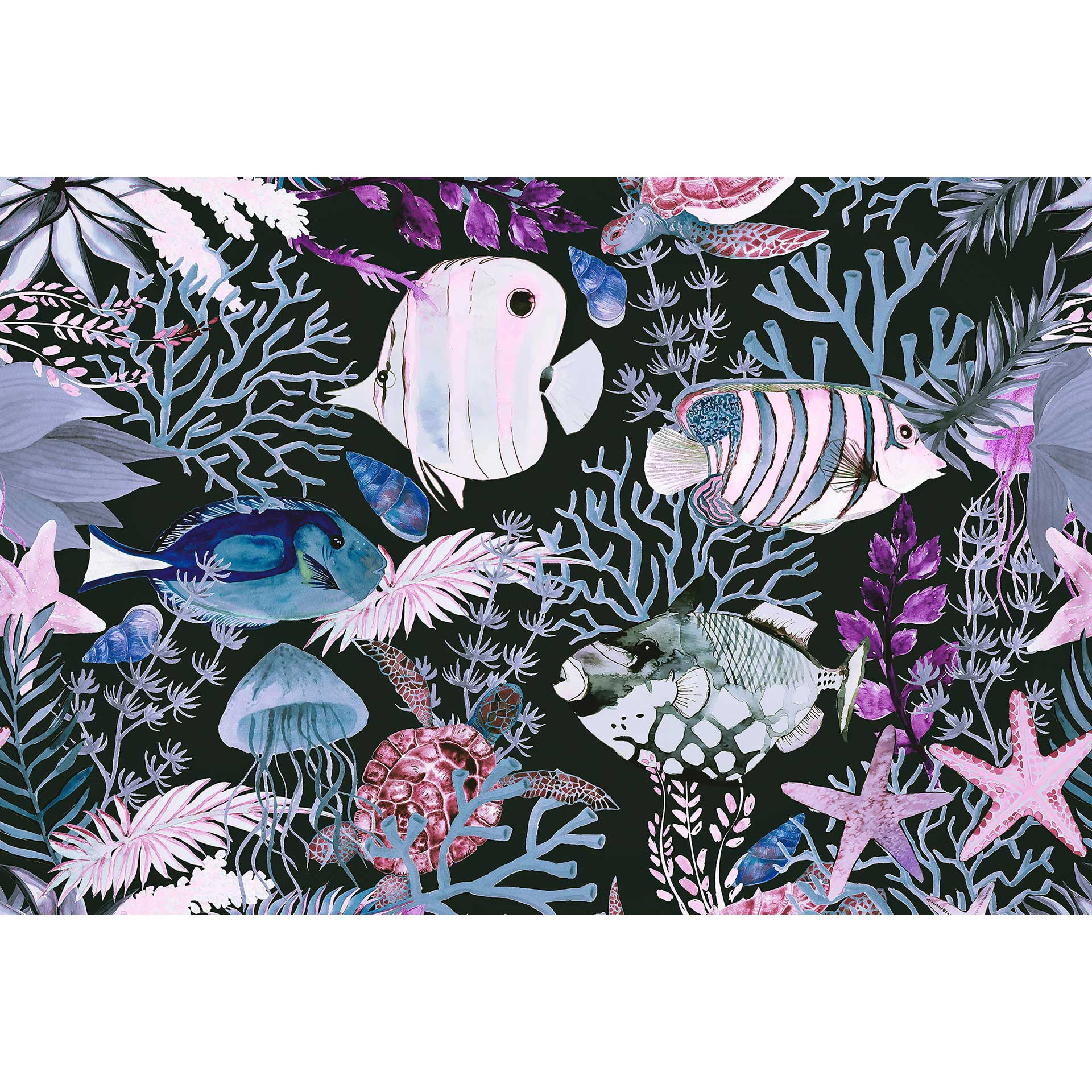 Livingwalls papier peint photo ARTist Underwater avec poissons et coraux bleus, roses, noirs