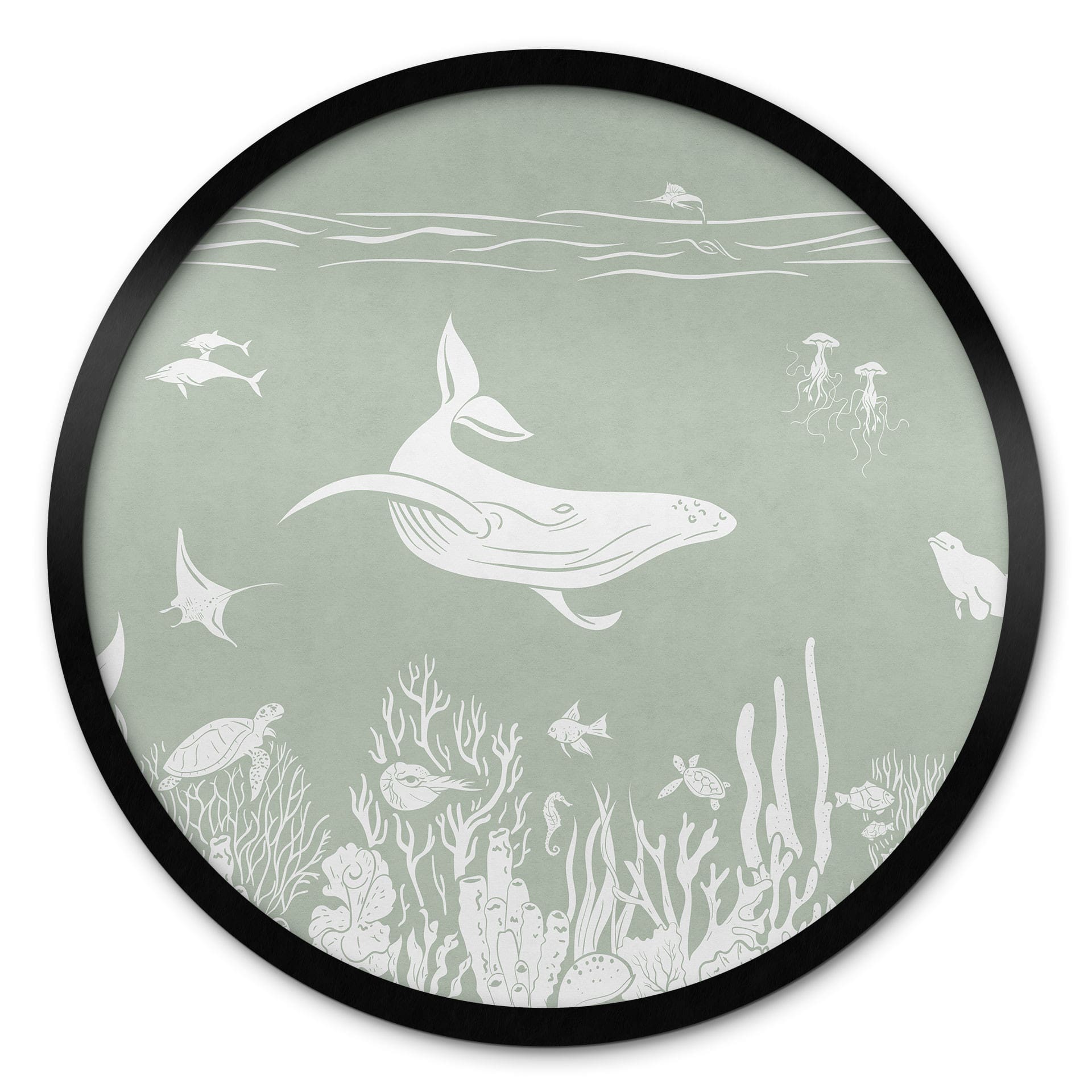 Poster Récif corallien et animaux marins - Un voyage au vert - Kikki Belle - Rond