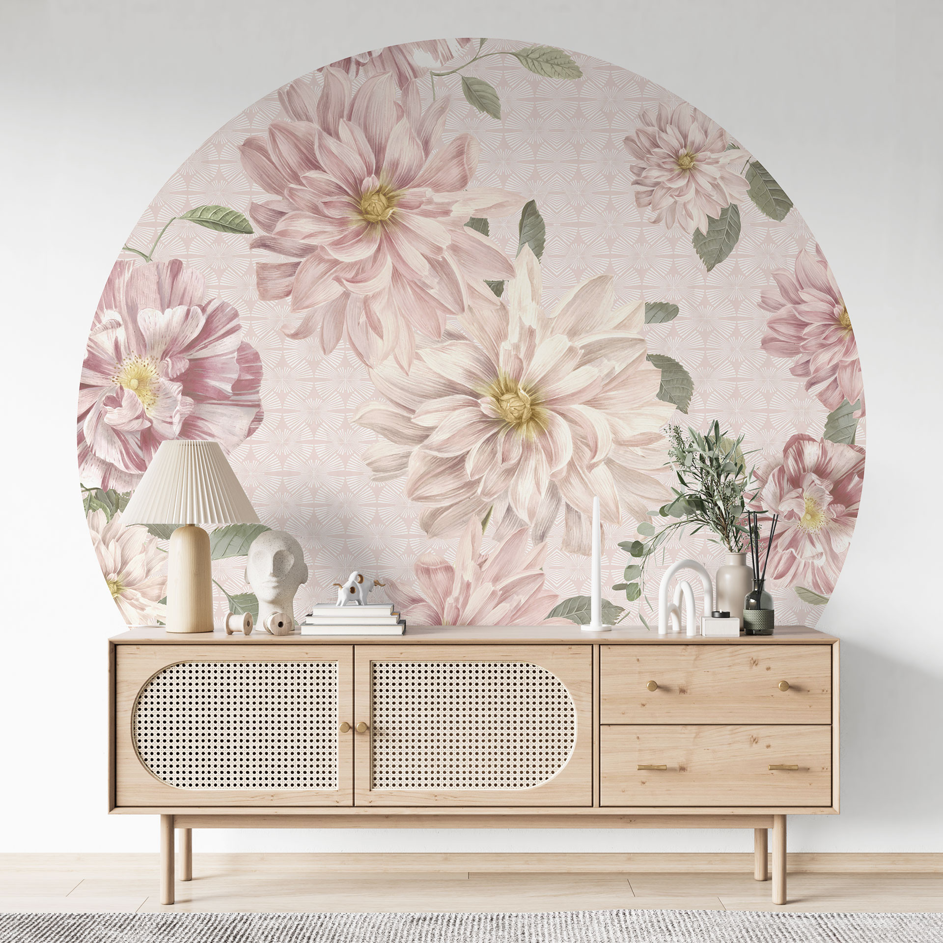 Fotobehang Roze Dahlia - Bloemen Decor - Rond