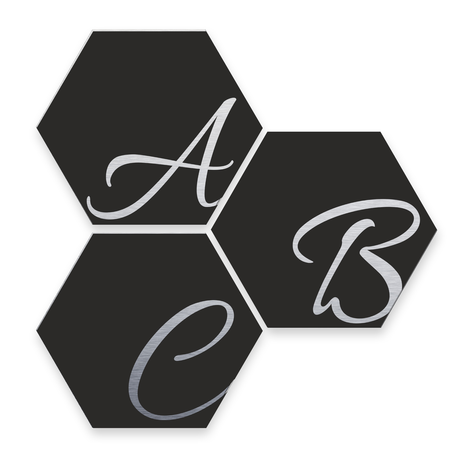 Hexagon bogstaver - Alu-dibond Sølveffekt, sort