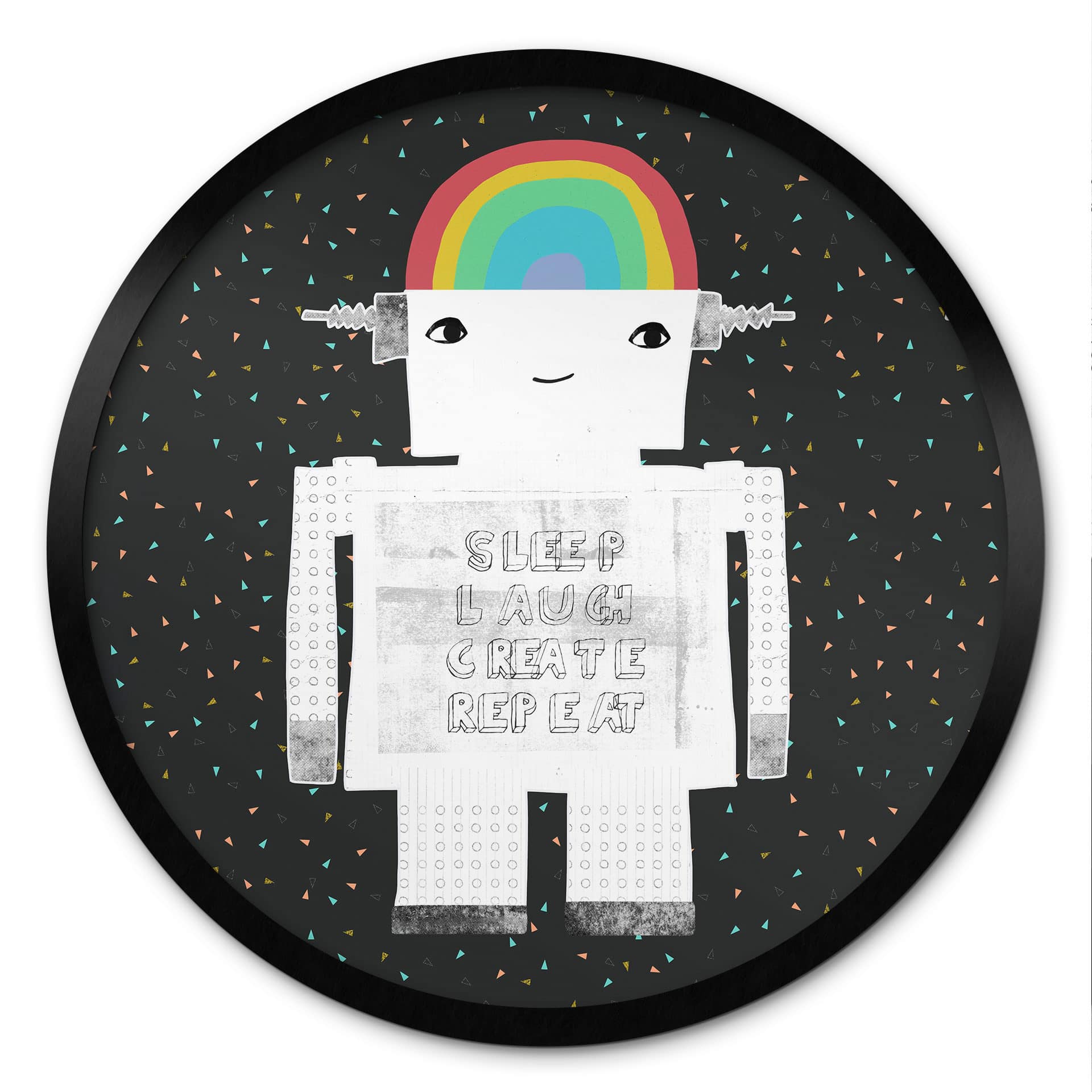 Poster Robot arc-en-ciel Sleep Laugh Create - Treechild - Rond
