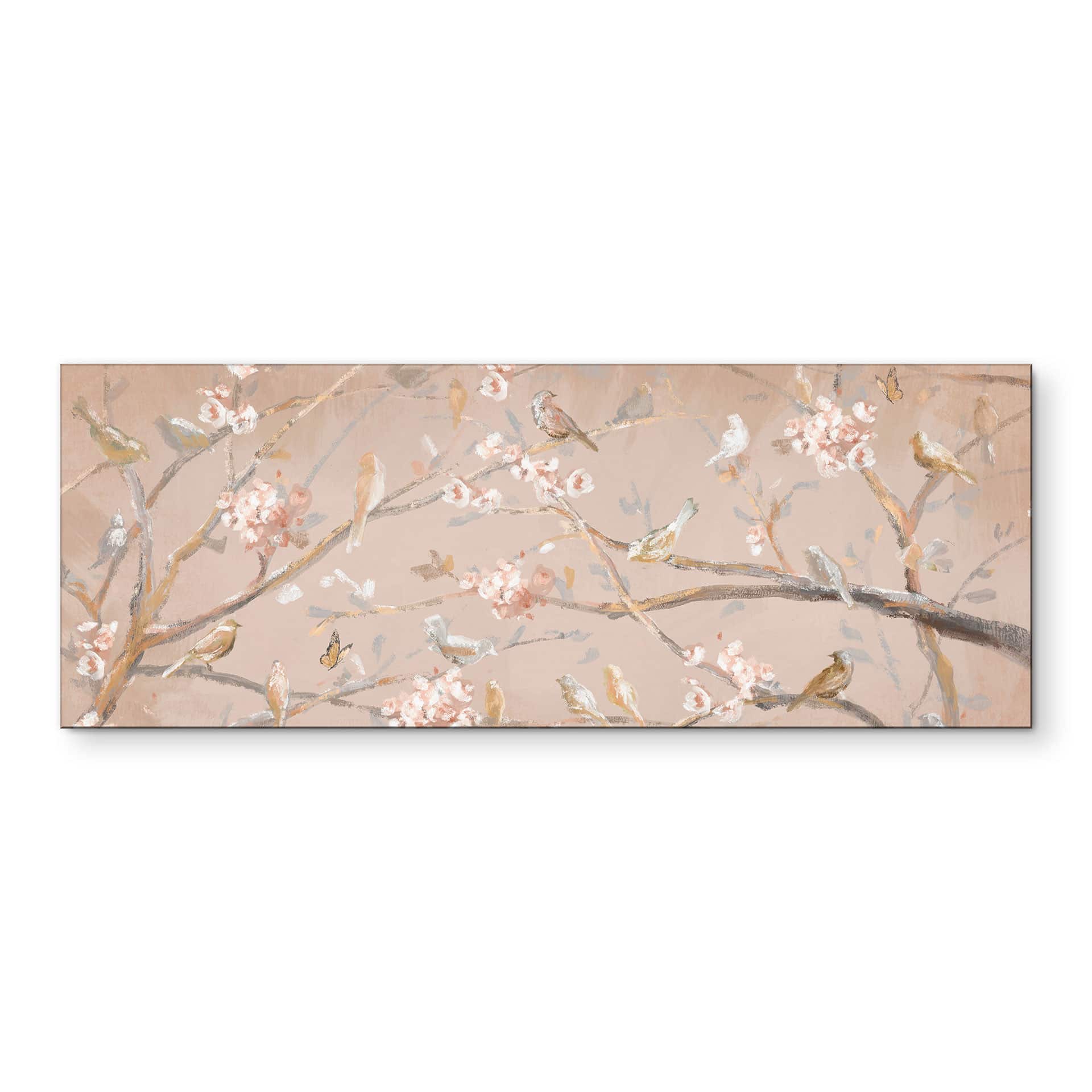 Wanddecoratie Vogels op Kersenbloesem - Cheney - Alu-Dibond Panorama