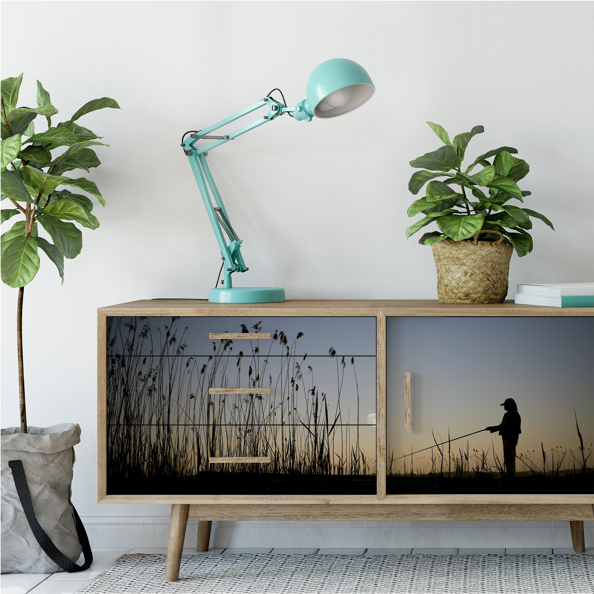Wallprint W - Angler im Mondschein