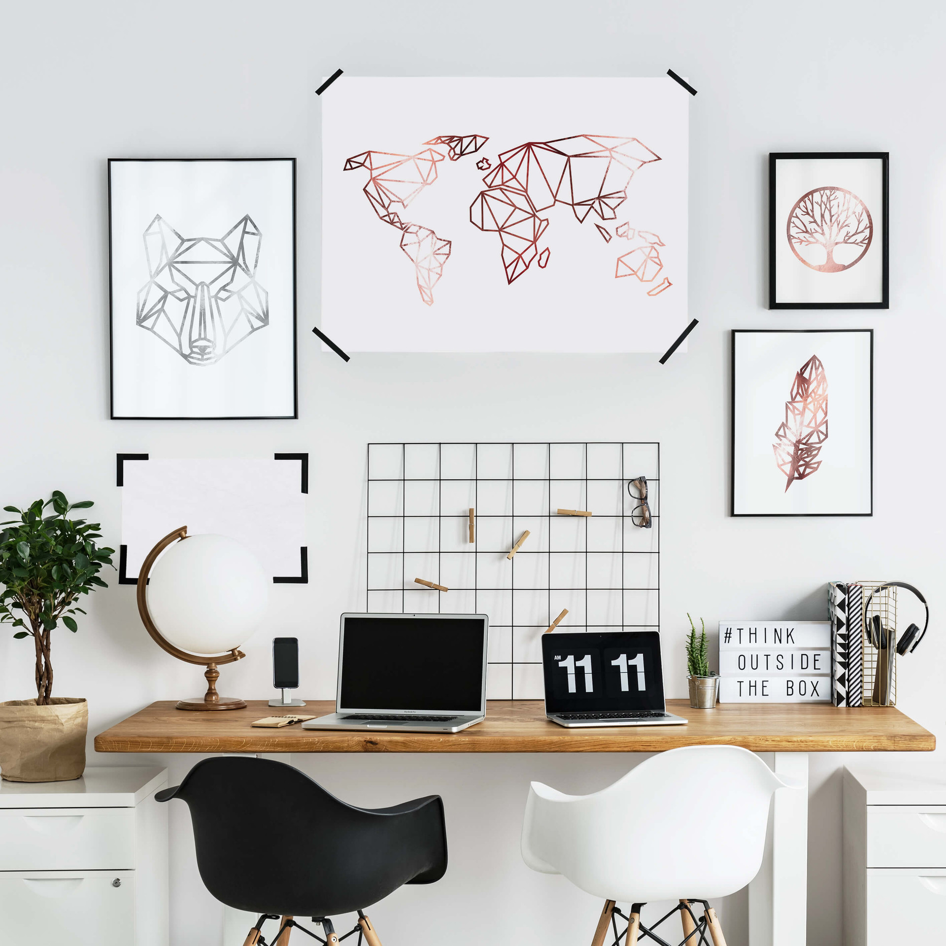 Plakat z mapą świata origami - wygląd różowego złota