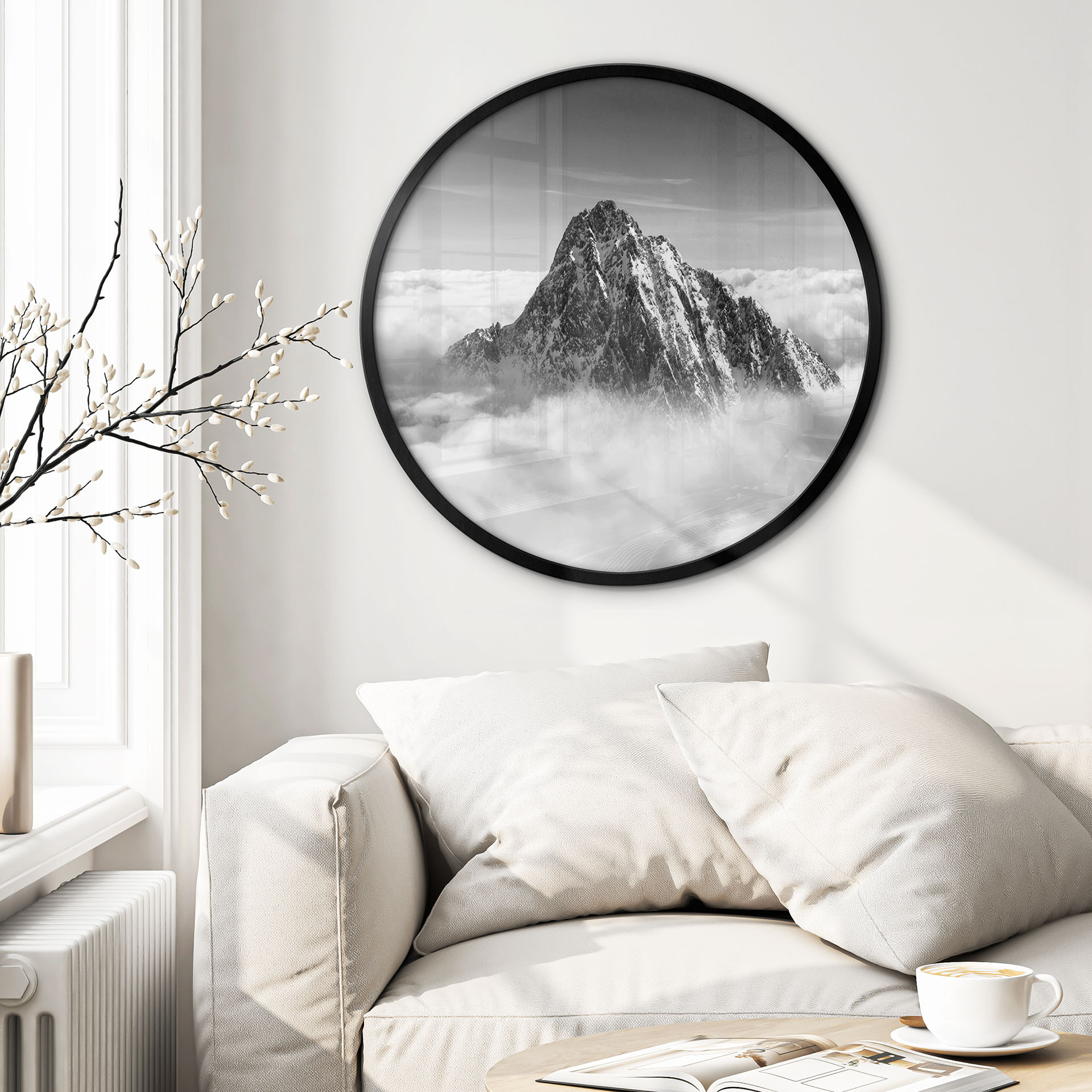 Poster Le sommet d'une montagne au-dessus des nuages blancs