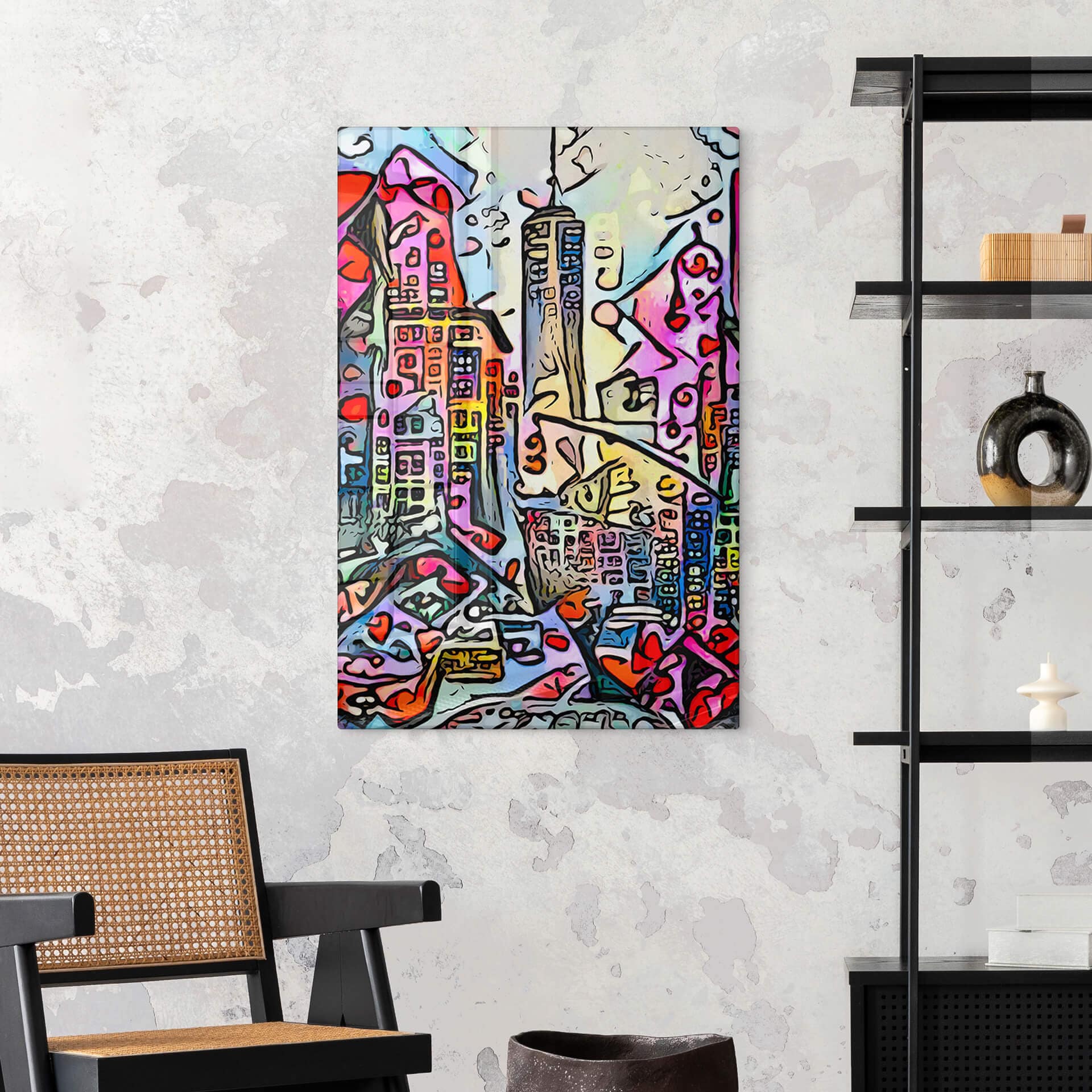 Glasschilderij Zamart  - New York Empire State Building in Rizzi Stijl