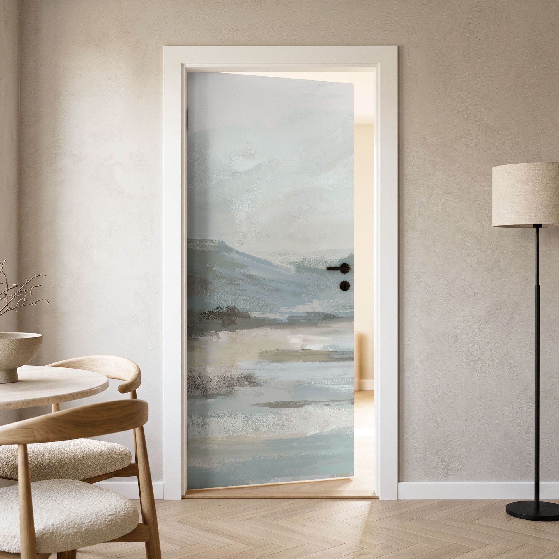 Pellicola per porte Dolce Paesaggio Costiero Grigio - Cheney