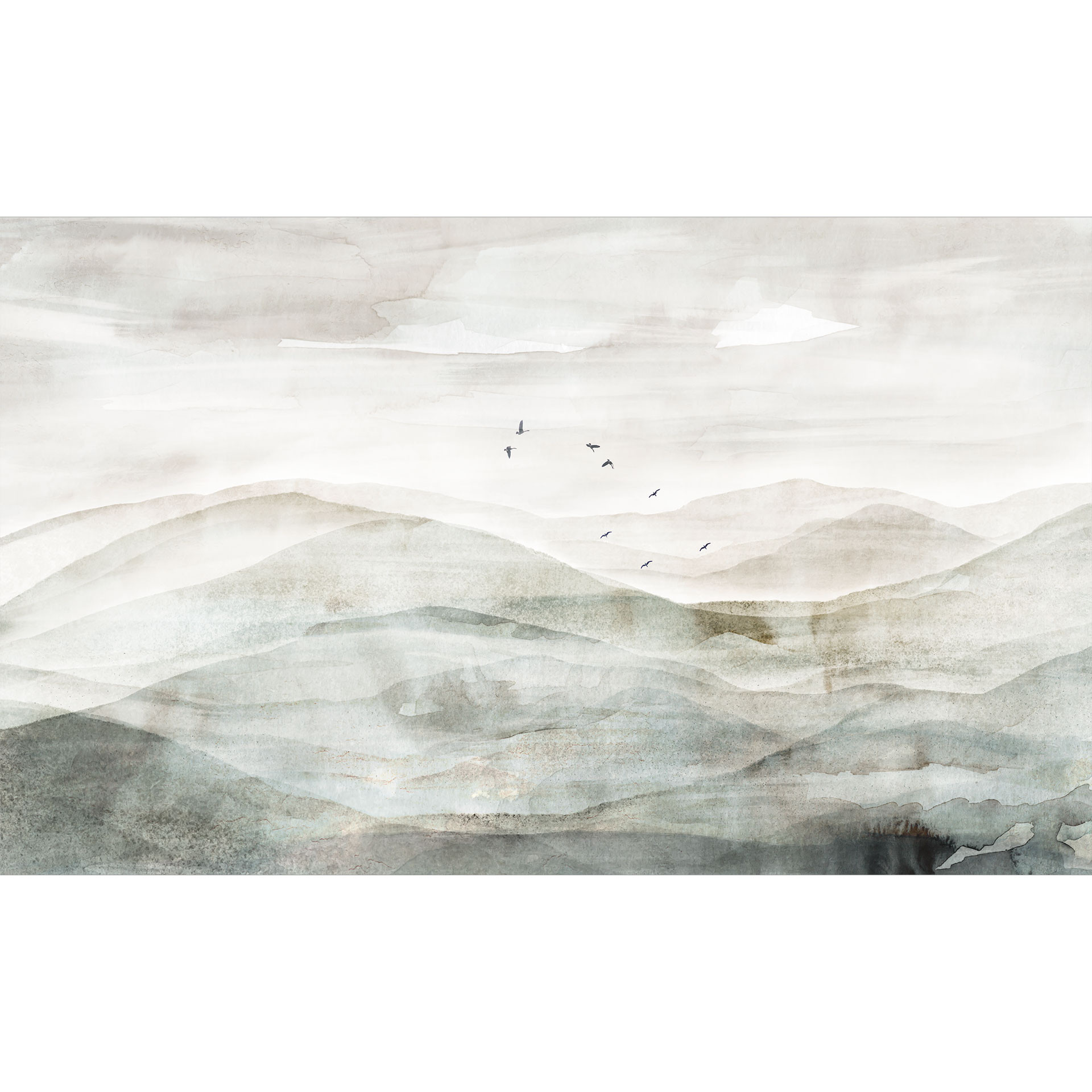 Fotobehang met bergsilhouet - Mistig berglandschap aquarel - Ms Tiff
