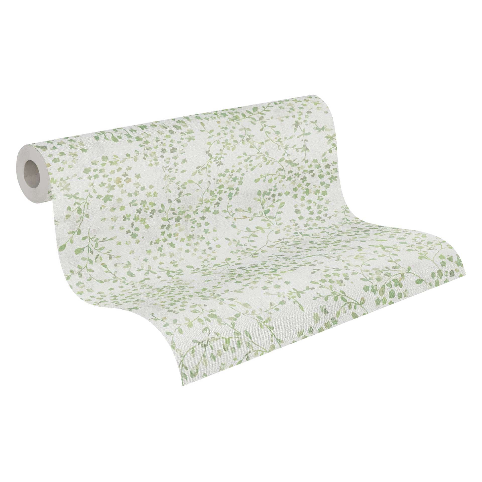 Bloemen behang bladranken aquarel - Vliesbehang in lichtgroen crème - natuurlijk patroon behang