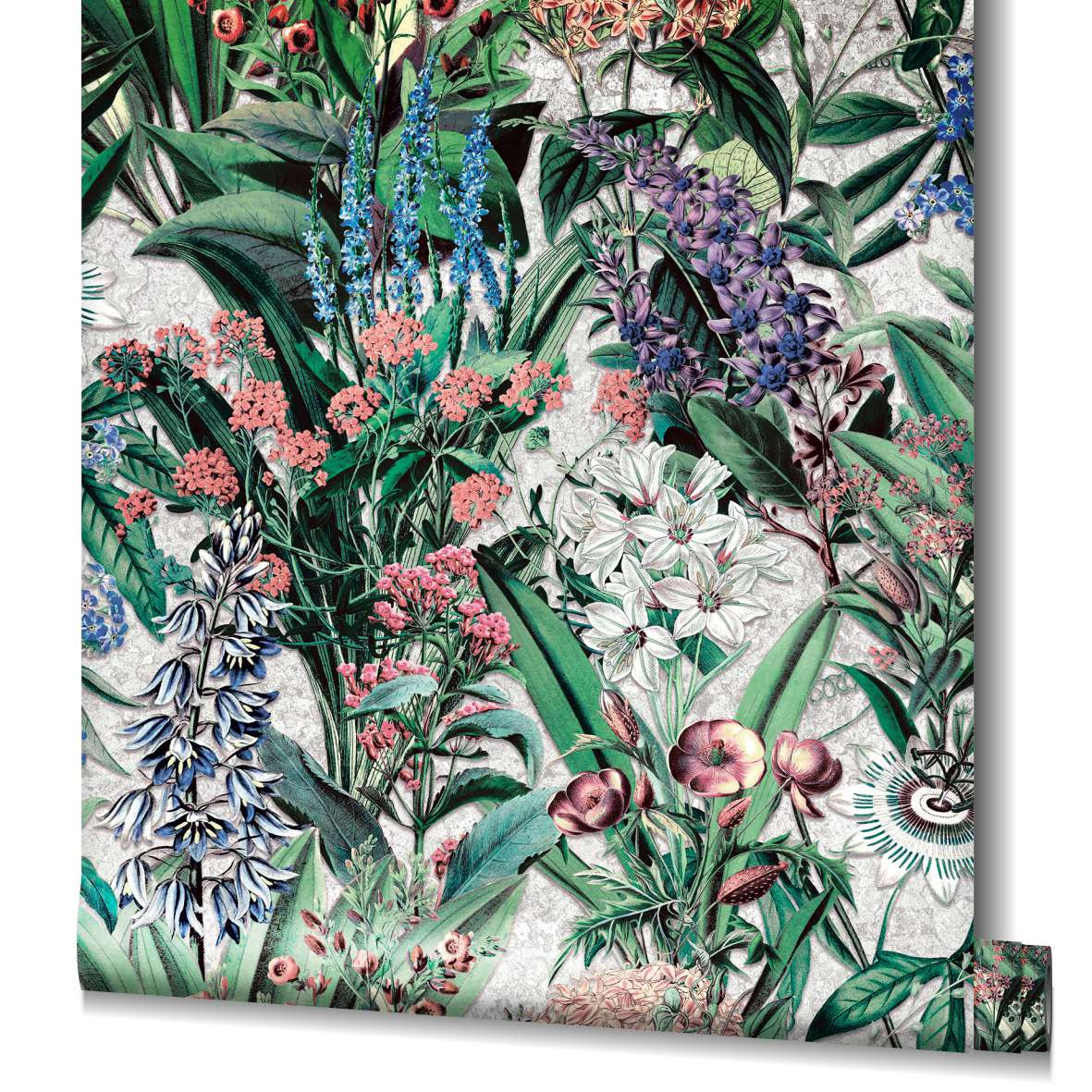 Behang vliesbehang Flora grijs, groen