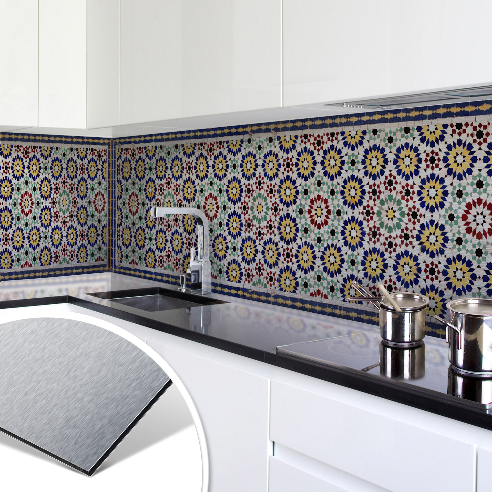 Küchenrückwand - Alu-Dibond-Silber - Orientalische Kacheln 01