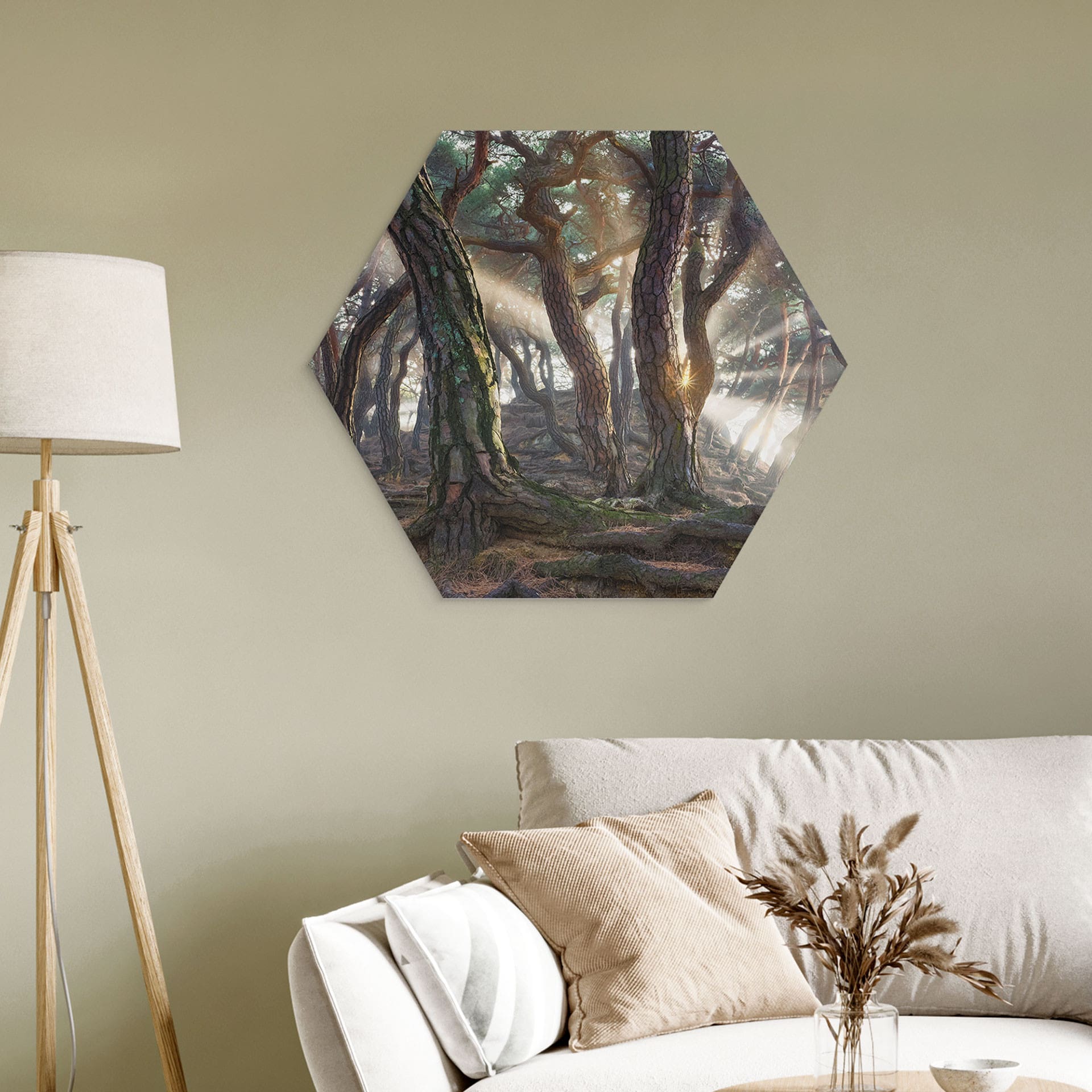 Hexagon Wandbild Heiliger Kiefernwald - Ryu - Alu-Dibond