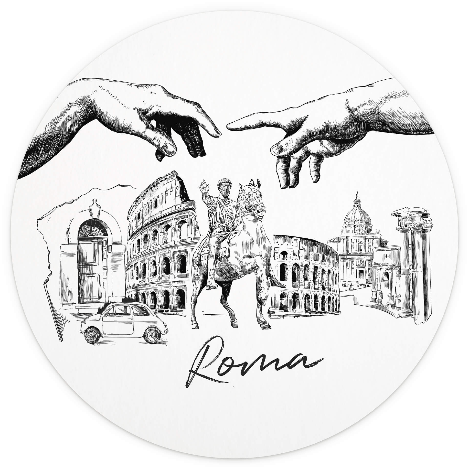 Behangcirkel Love your City - Munchen, Duitsland - zwart wit - vliesbehang/zelfklevend vliesbehang