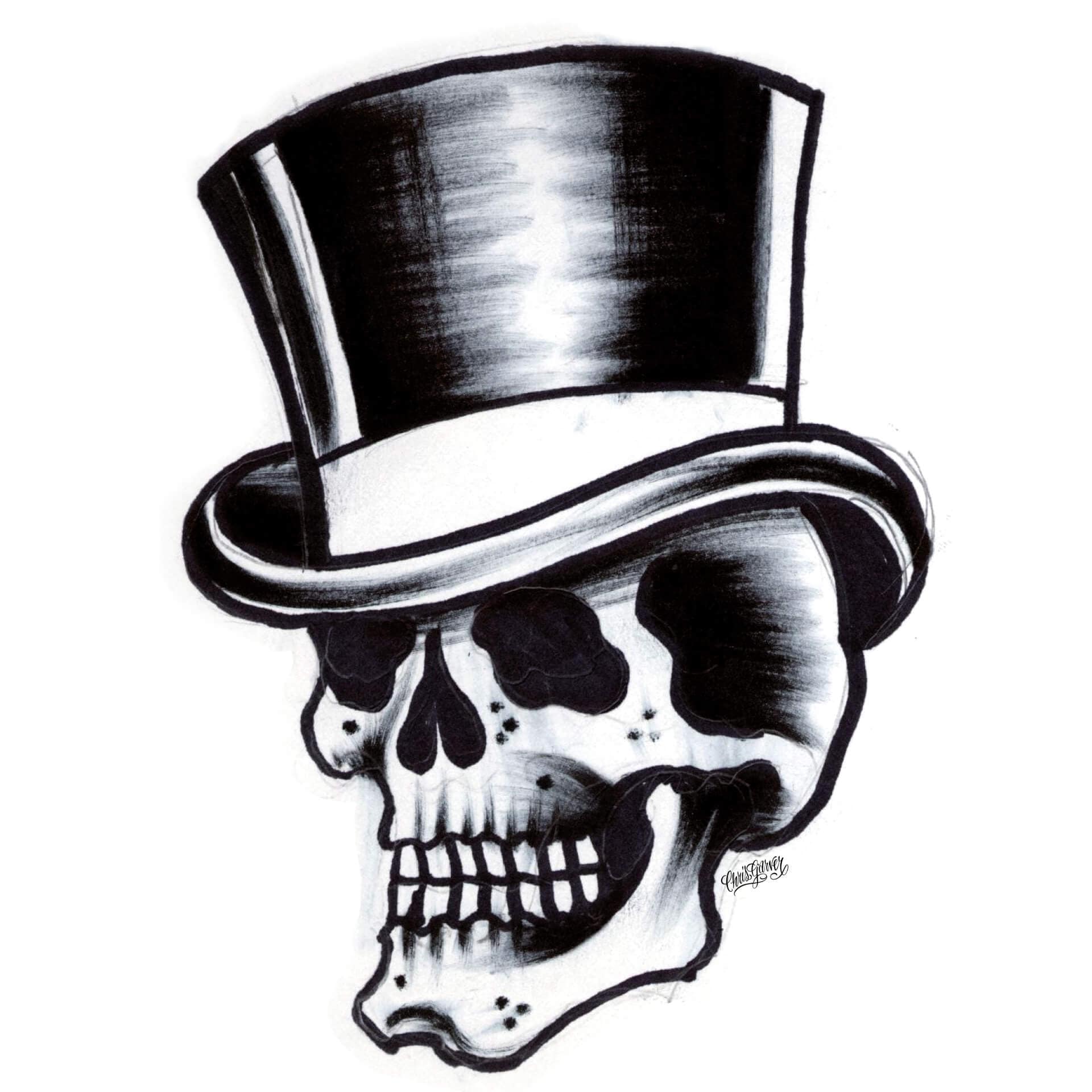 Raamsticker Miami Ink Schedel met Hoed