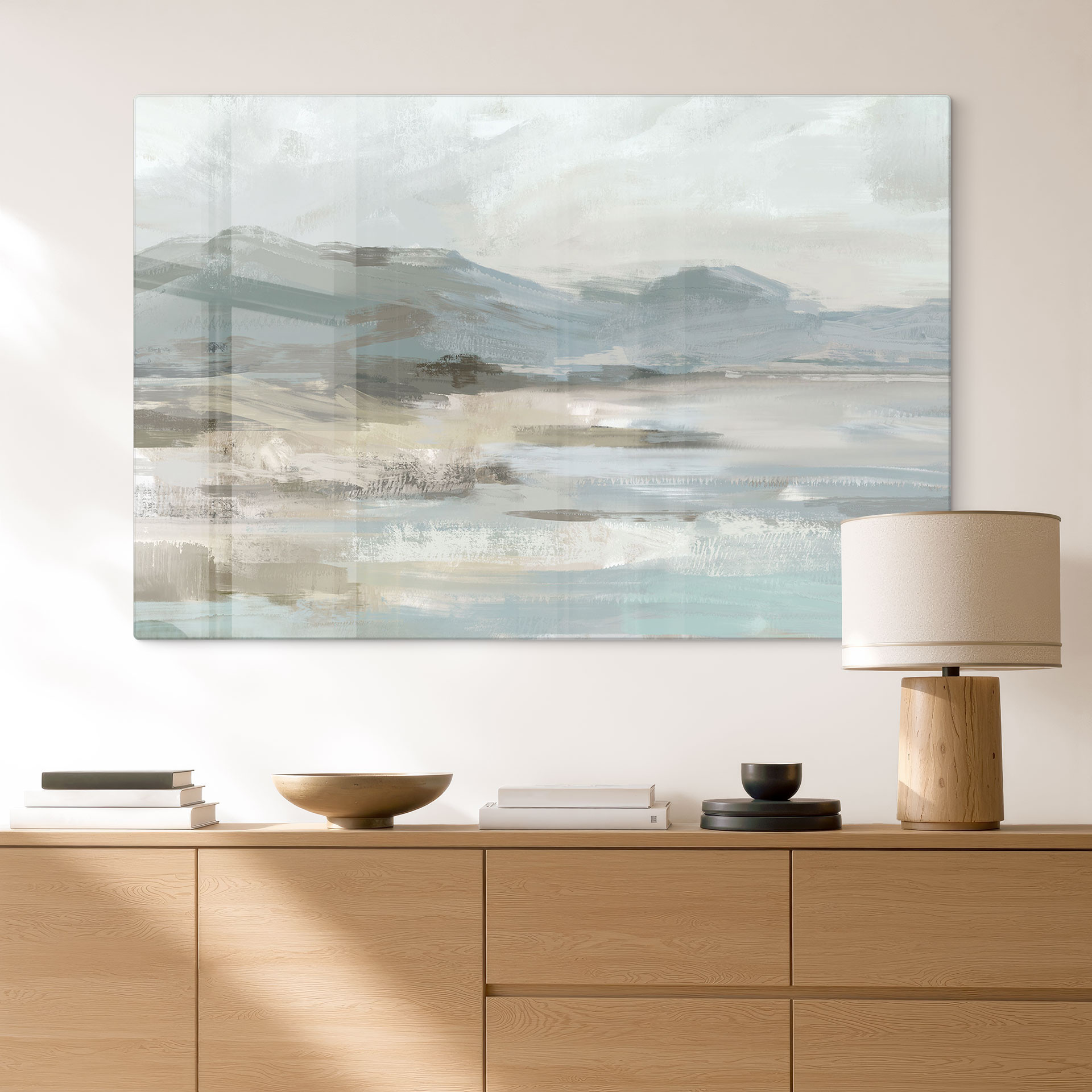 Glasschilderij Zacht Kustlandschap Grijs - Cheney