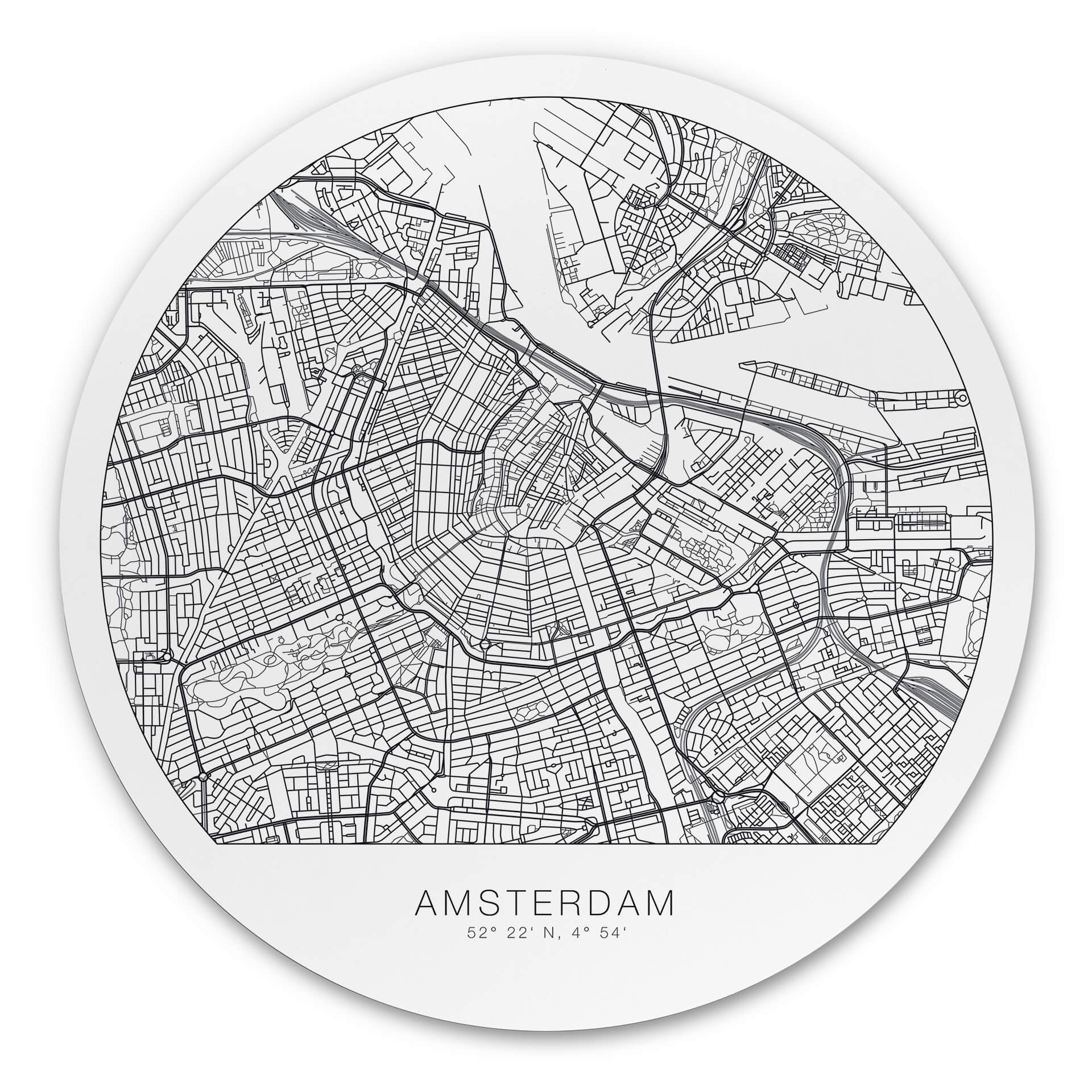 Tableau sur alu-Dibond rond plan d'Amsterdam