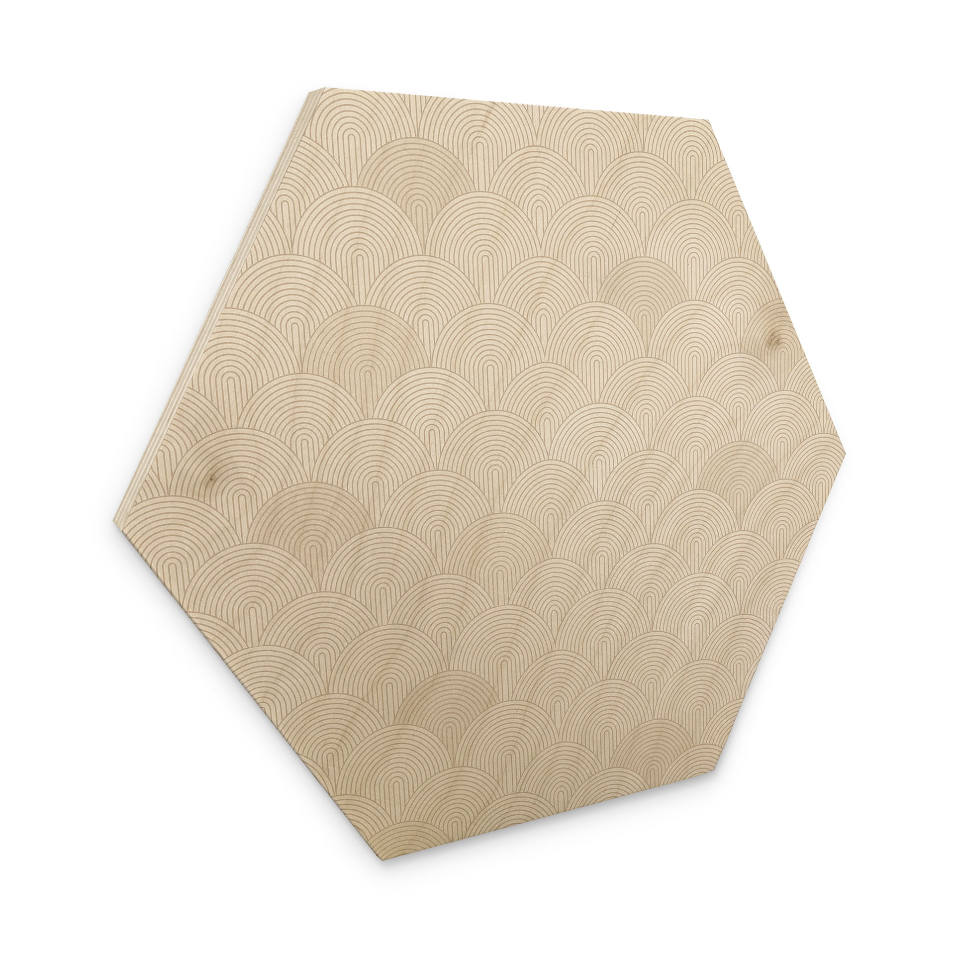 Sekskantet billede af træ Abstrakte halvcirkler i blød beige - Bloomery Decor